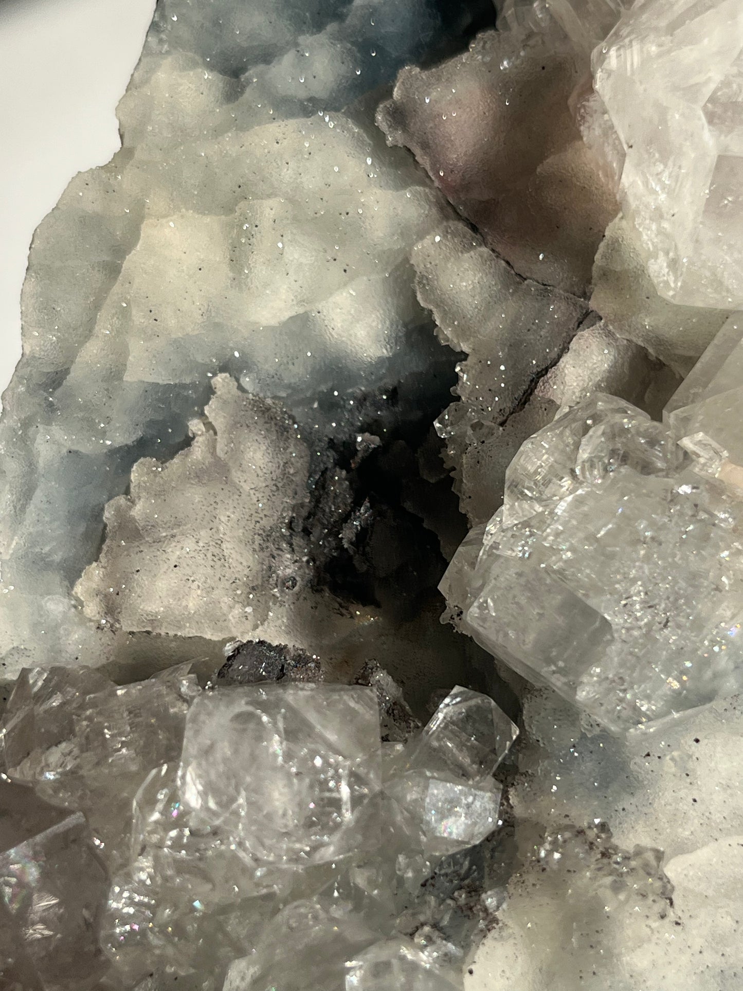 Blue Chalcedony with Apophyllite and Red Hematite Statement Specimen