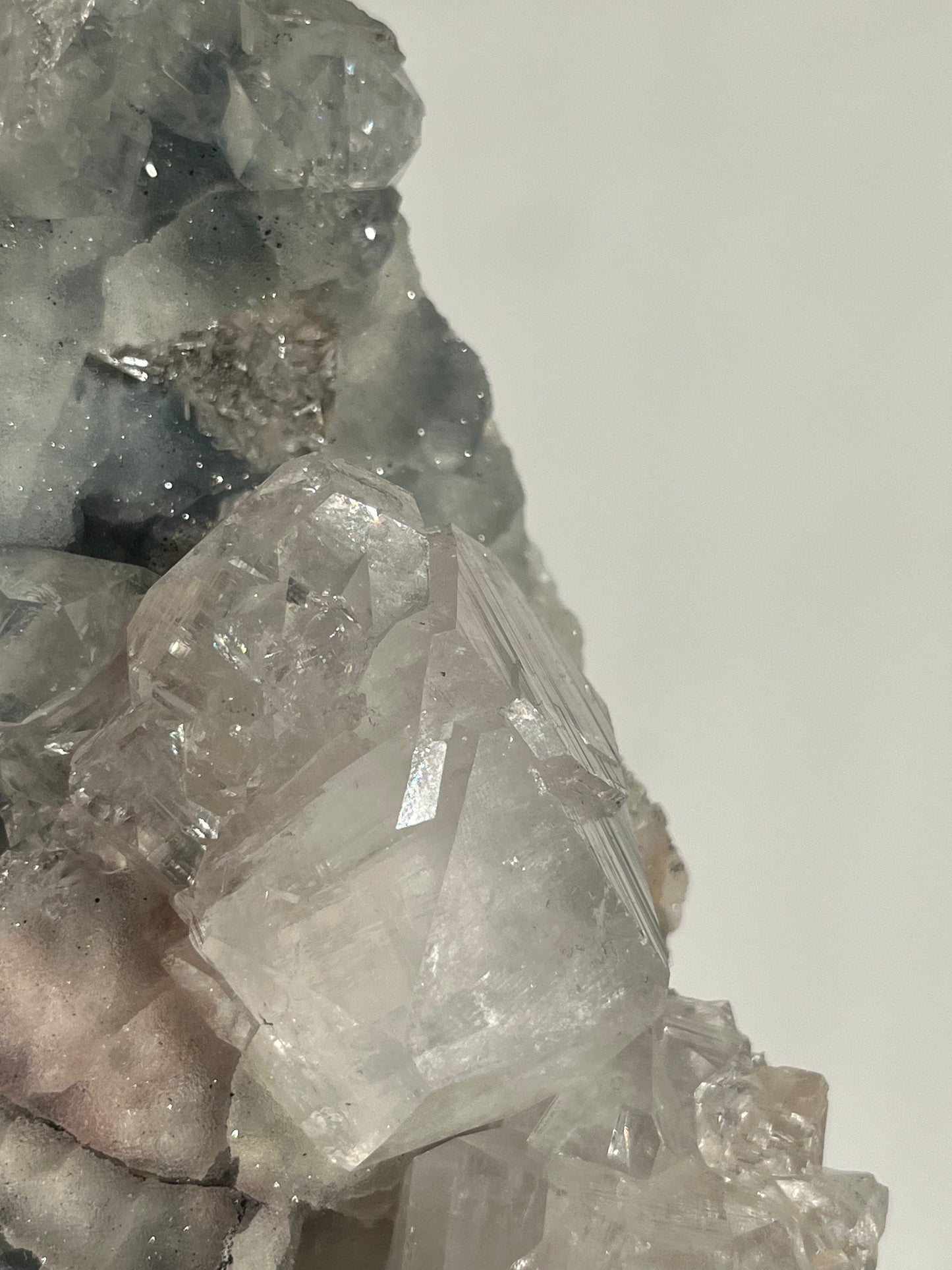 Blue Chalcedony with Apophyllite and Red Hematite Statement Specimen