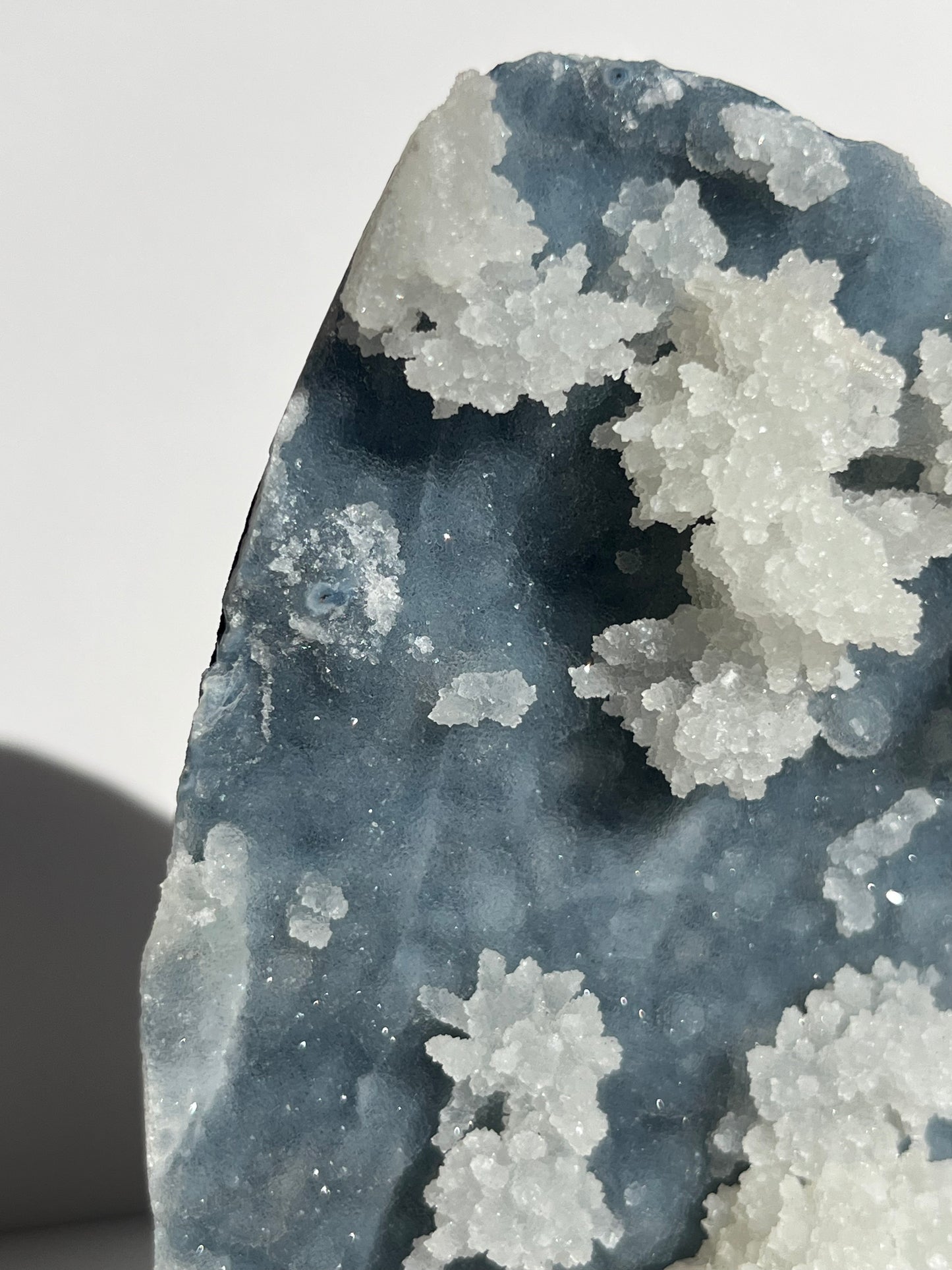 Blue Chalcedony with Flower Formations and Peach Stilbite Specimen A