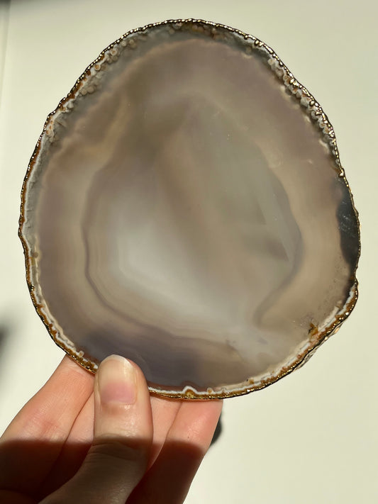 24kt Gold Electroplated Quartz, Agate & Chalcedony Slice #J