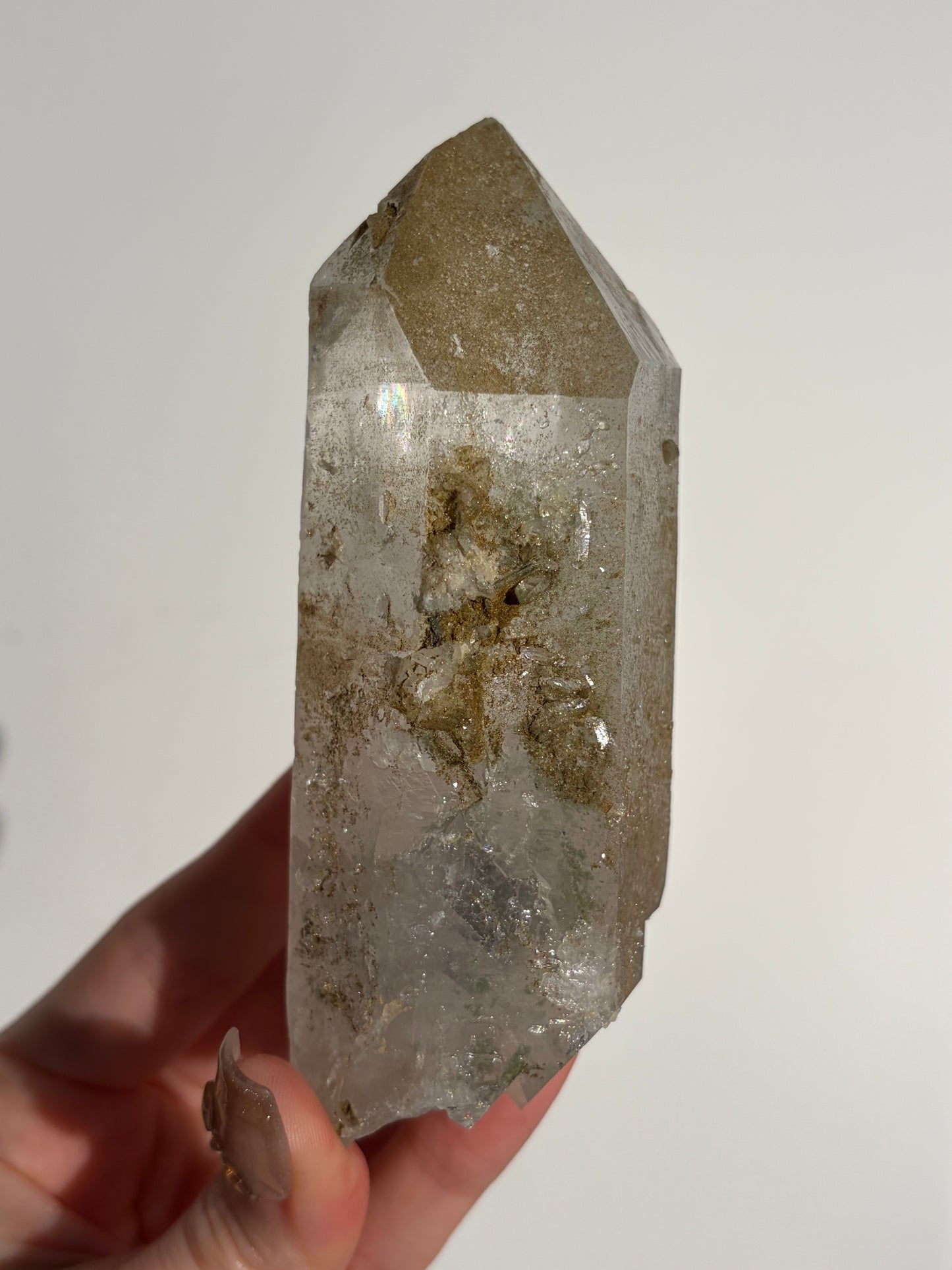 Doubly Terminated Chlorite Included Quartz Specimen with Druzy Quartz Coating C