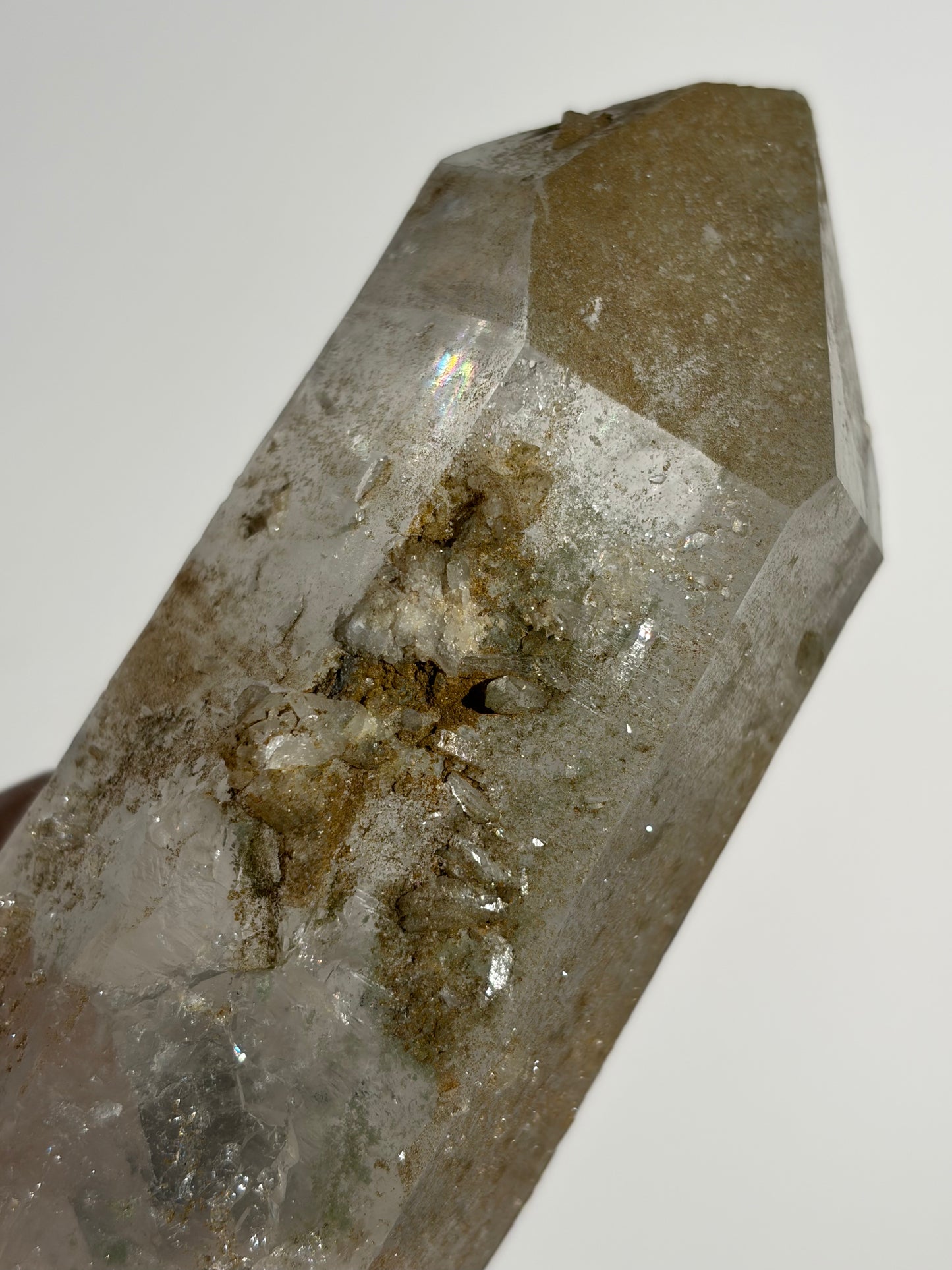 Doubly Terminated Chlorite Included Quartz Specimen with Druzy Quartz Coating C
