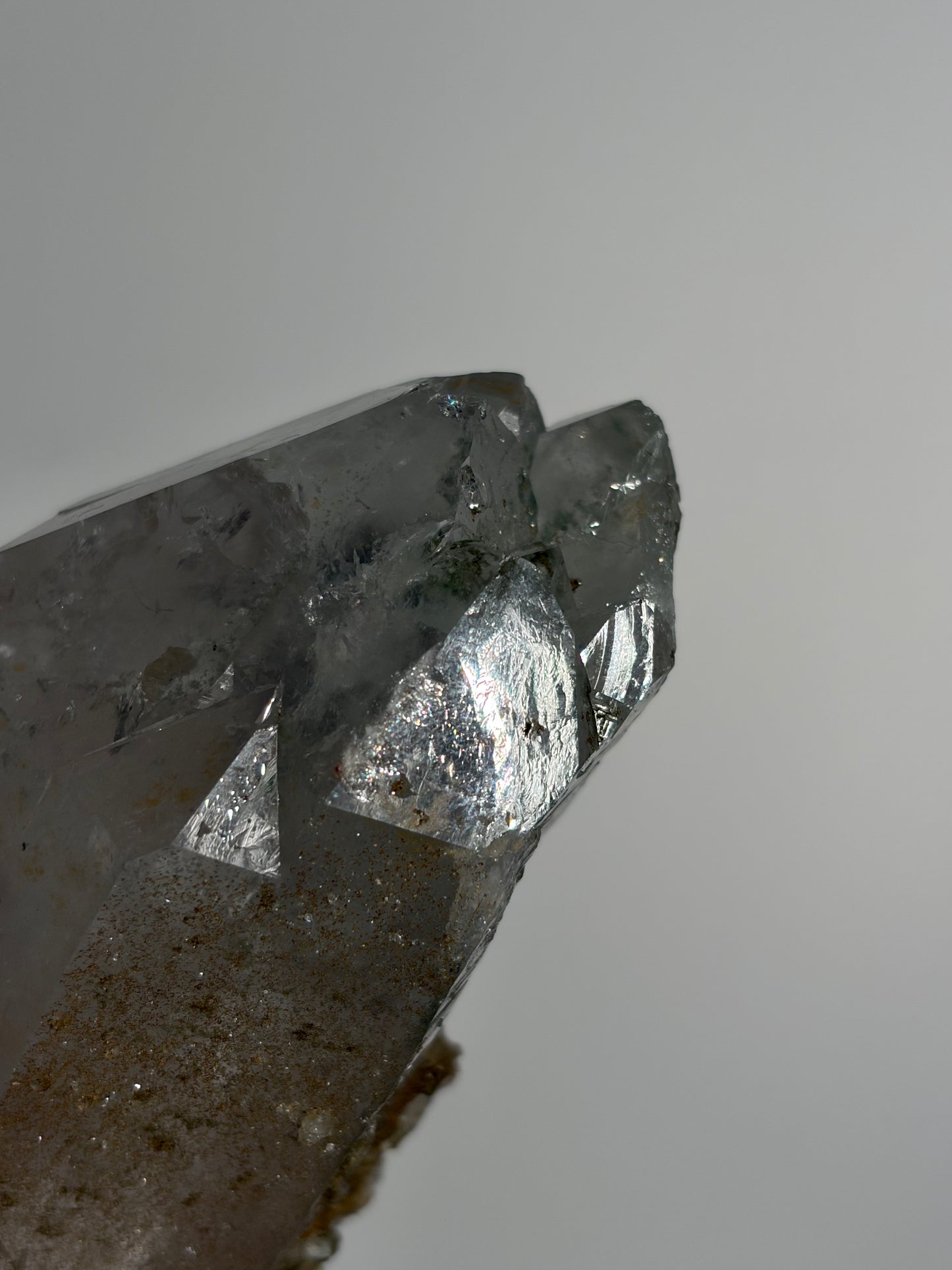Doubly Terminated Chlorite Included Quartz Specimen with Druzy Quartz Coating C