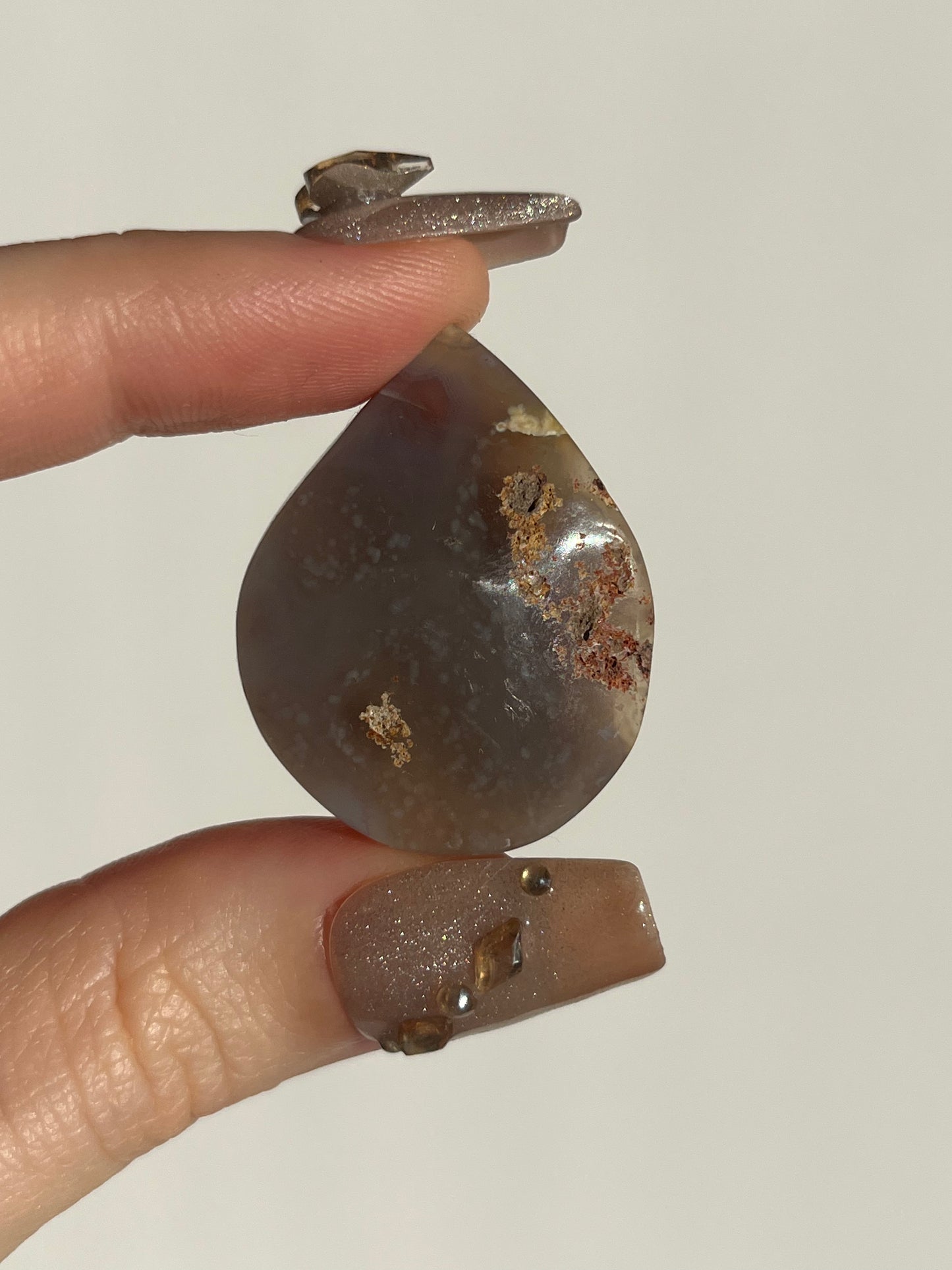 Danau Agate with Green Moss Teardrop Cabochon