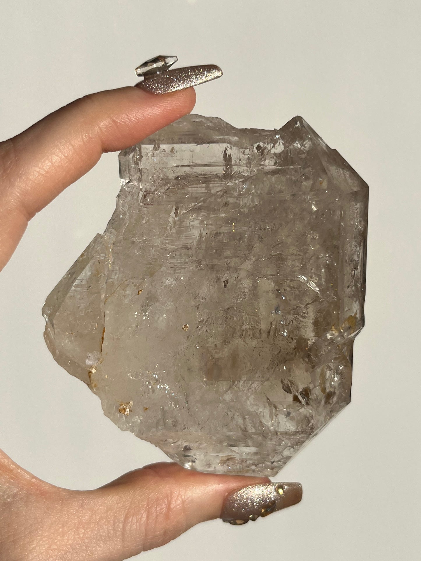 Fenster Diamond Quartz Specimen with Clay Inclusions & Several Moving Enhydros