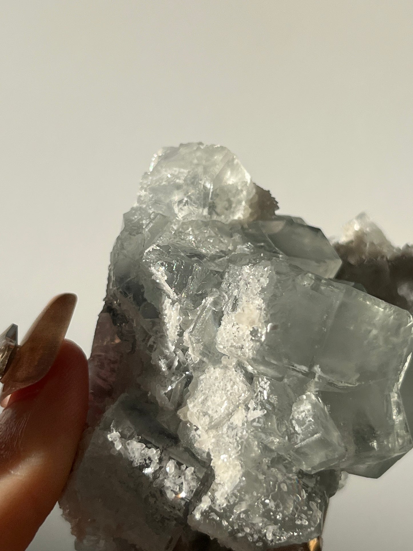 Druzy Quartz Coated Green Fluorite Specimen H