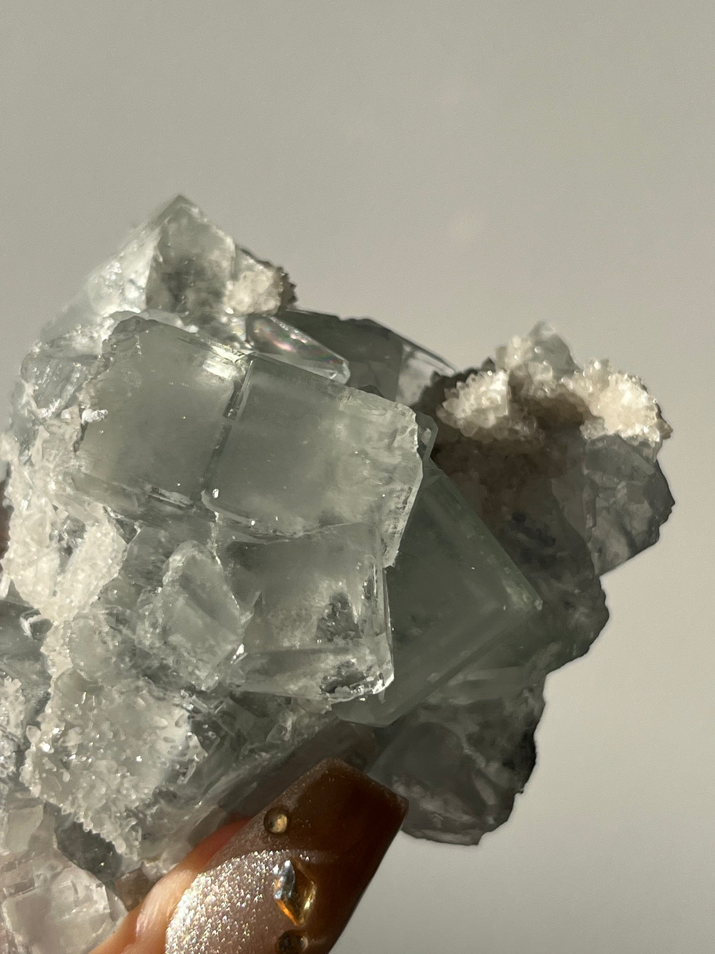 Druzy Quartz Coated Green Fluorite Specimen H