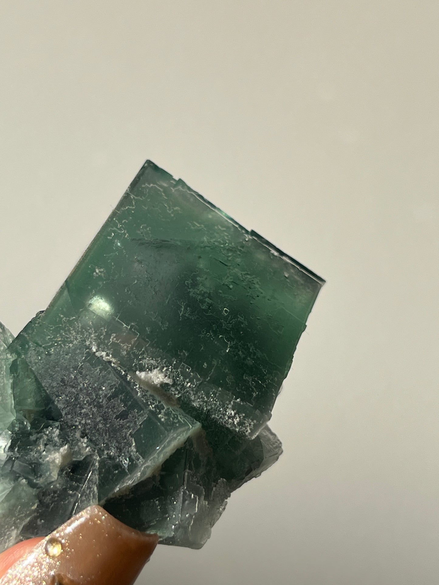 Druzy Quartz Coated Dark Green Fluorite Specimen I