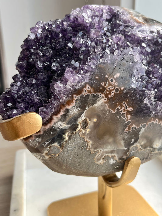 Opulent Amethyst Geode on Gold Stand