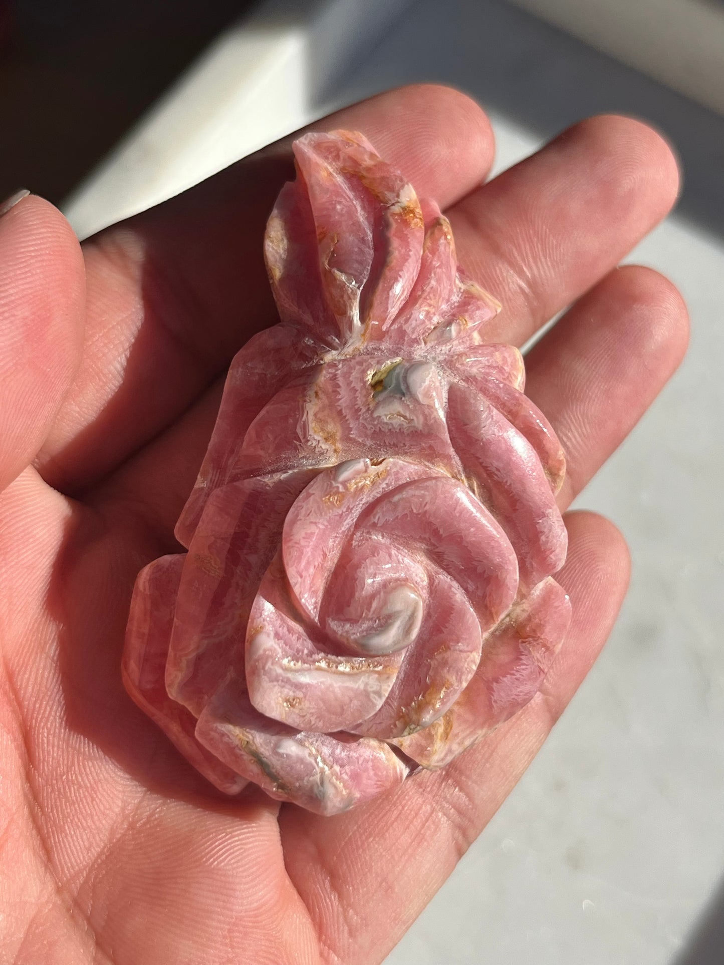 Gemmy Rhodochrosite Rose Angel Wing Carving #2