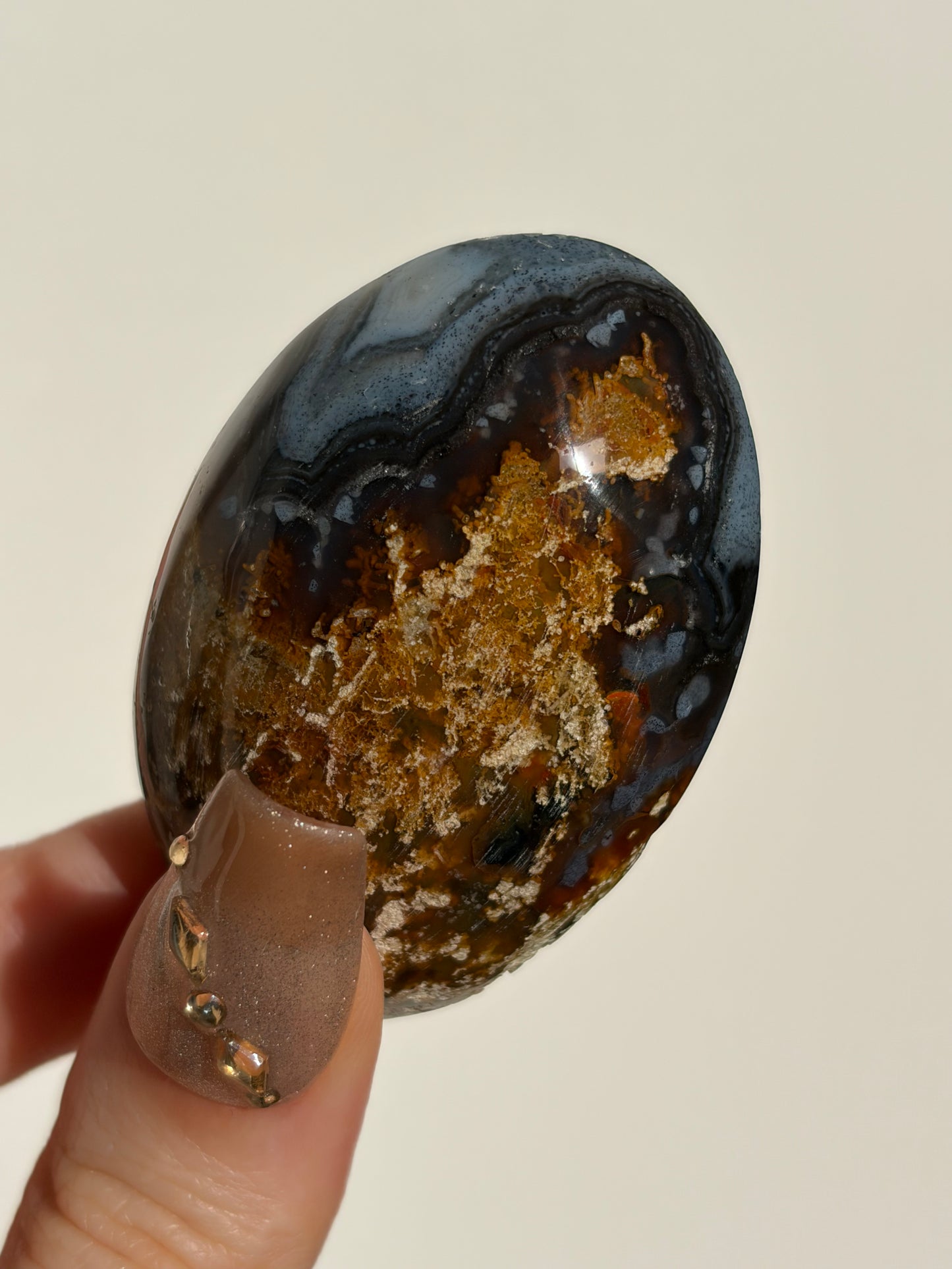 "Midnight Song" Blue East Indonesian Agate with Golden Moss Palmstone