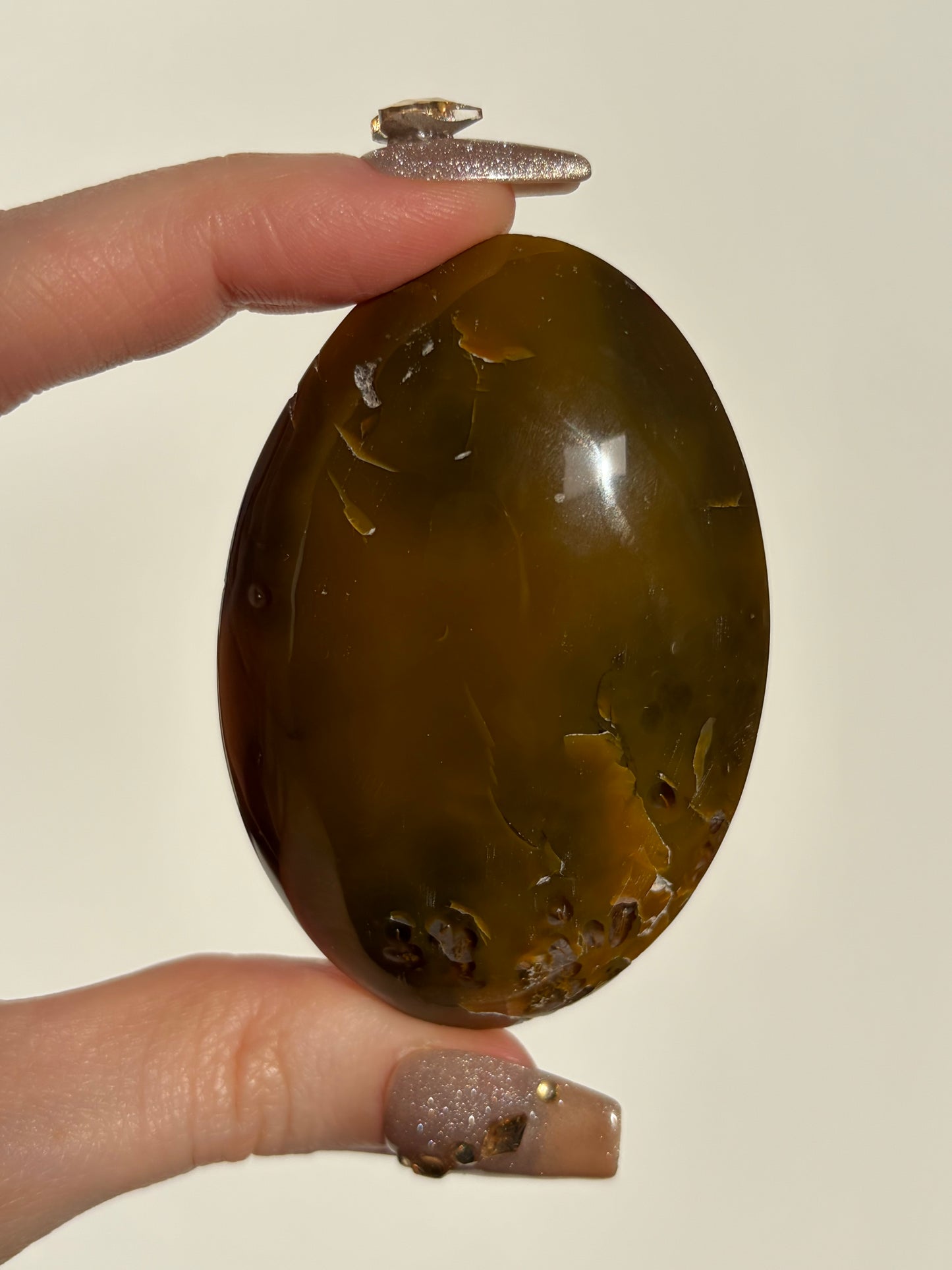 Ochre Yellow & Red Banded Indonesian Agate with Quartz and Dendritic Inclusions Palmstone A