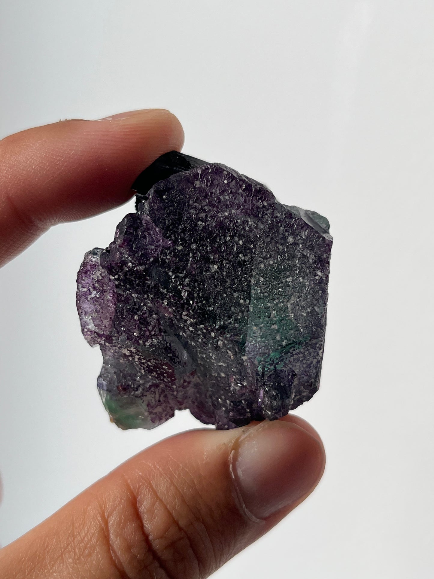 Purple Green Erongo Fluorite with Tourmaline Specimen A