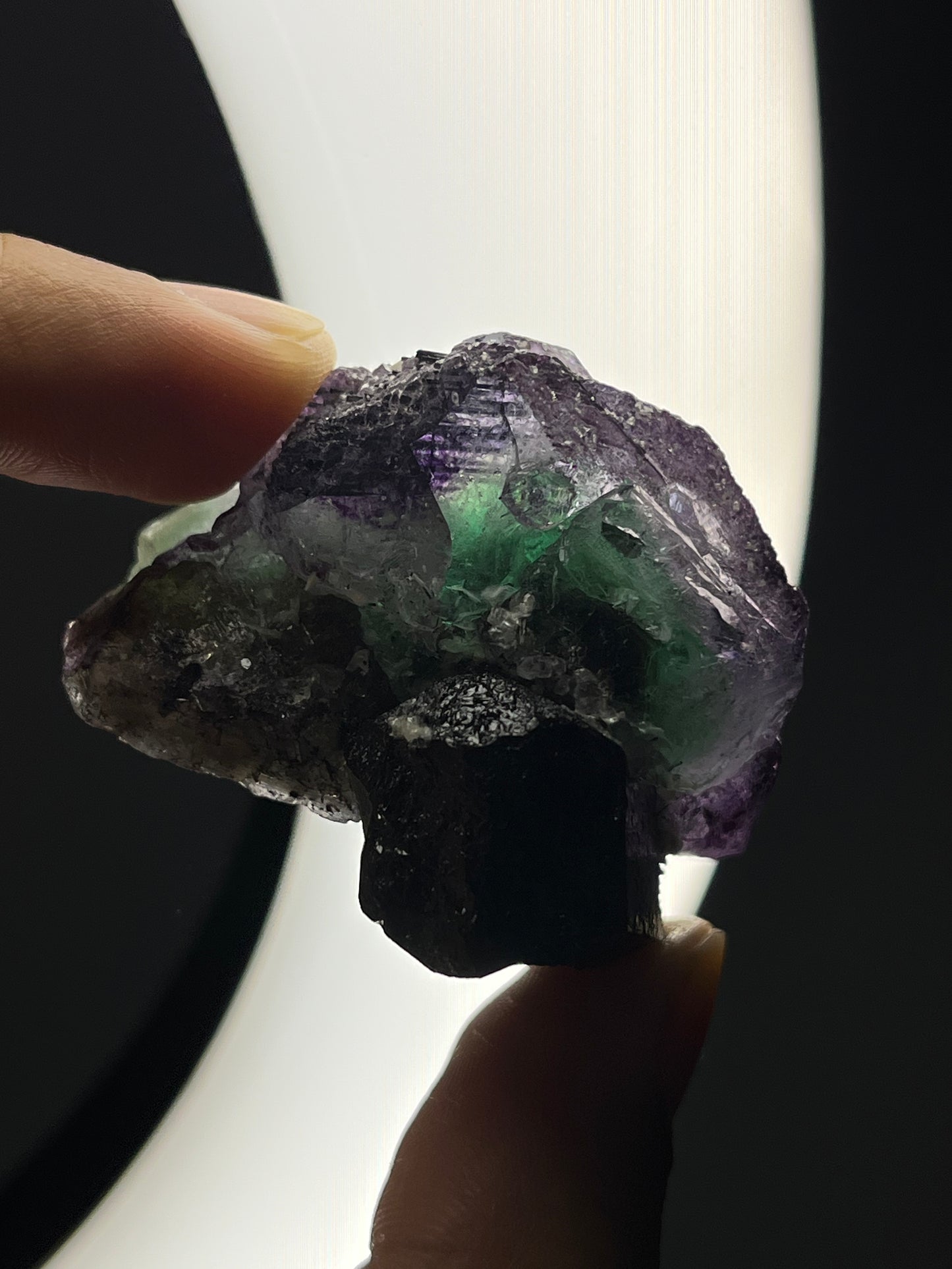 Purple Green Erongo Fluorite with Tourmaline Specimen A
