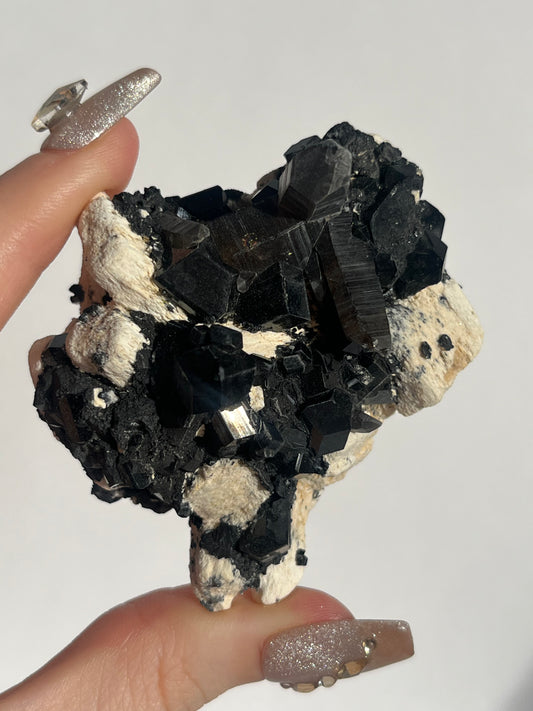 Natural Smokey Quartz with Schorl Tourmaline on Feldspar Specimen C