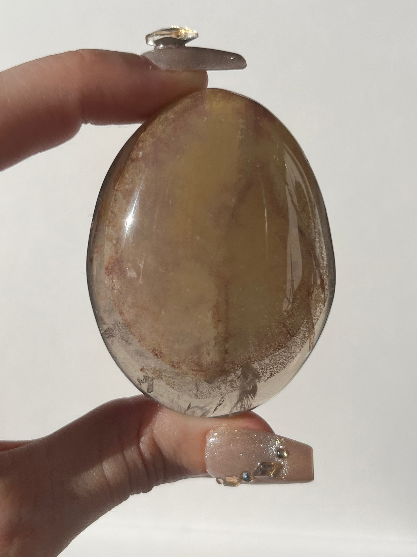 Phantom Garden Quartz with Gold and Silver Rutiles Lens Carving B