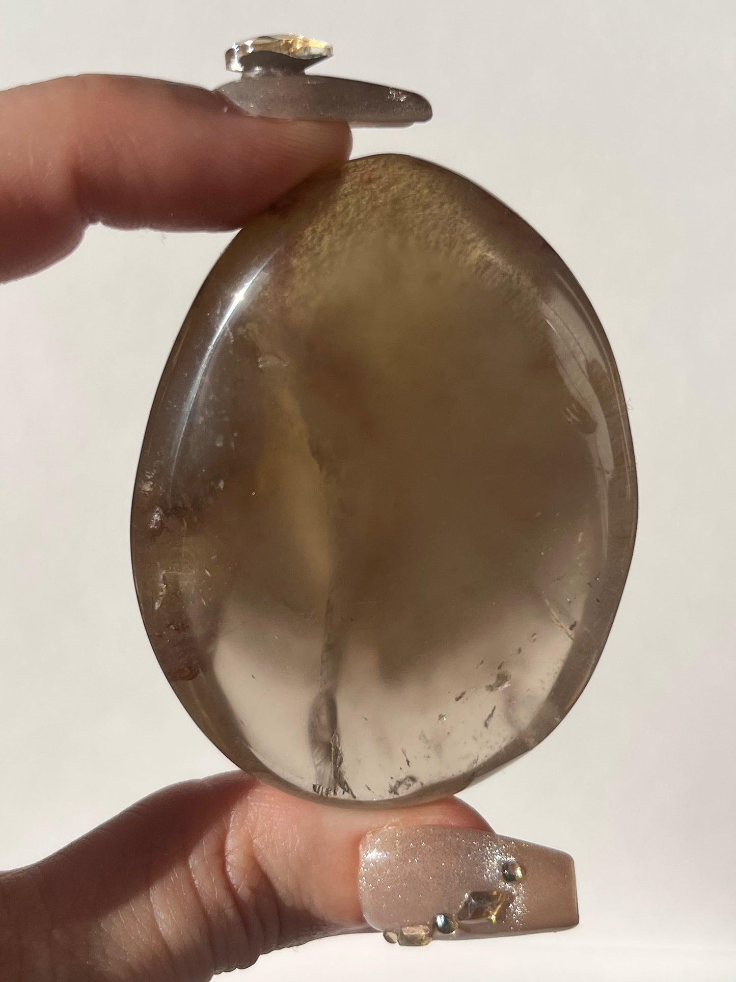 Phantom Garden Quartz with Gold and Silver Rutiles Lens Carving B