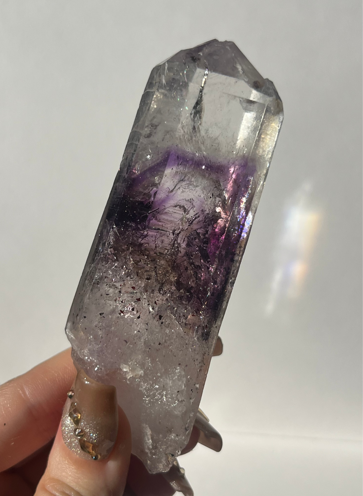 Phantom Amethyst Quartz with Analcime and Harlequin Hematite Inclusions Specimen B