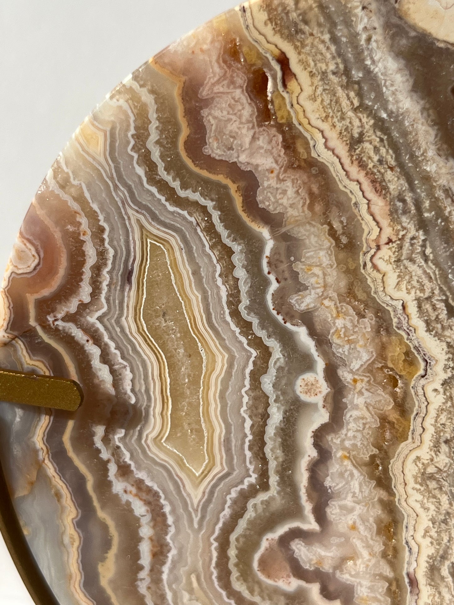High Grade Golden Lace Agate Moon Carving on Stand with Parallax Effect D