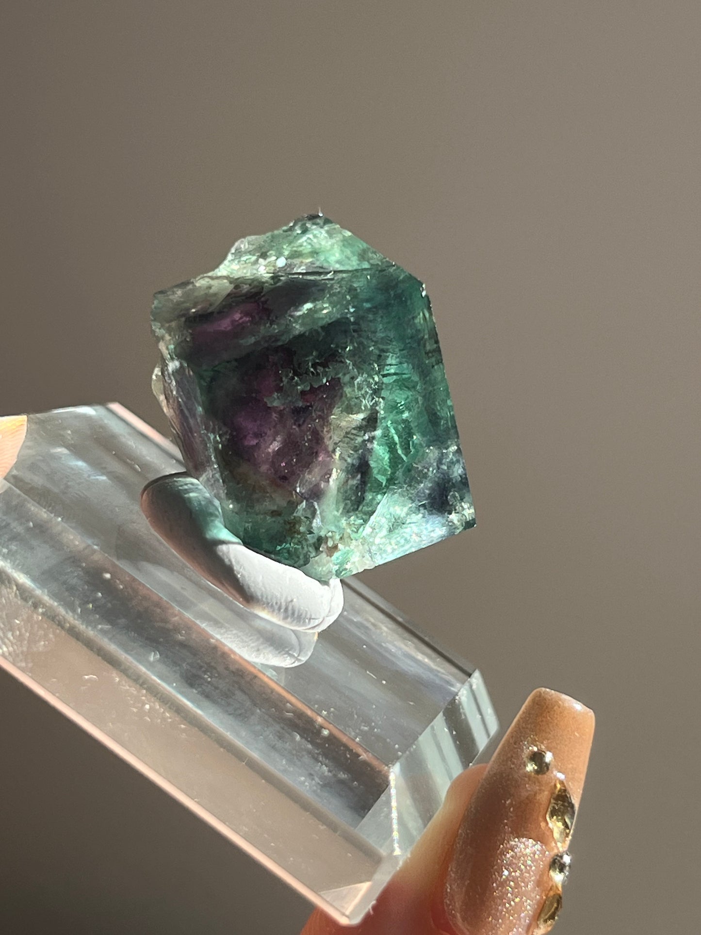 Vibrant Green-Purple Phantom Yindu Fluorite Specimen C