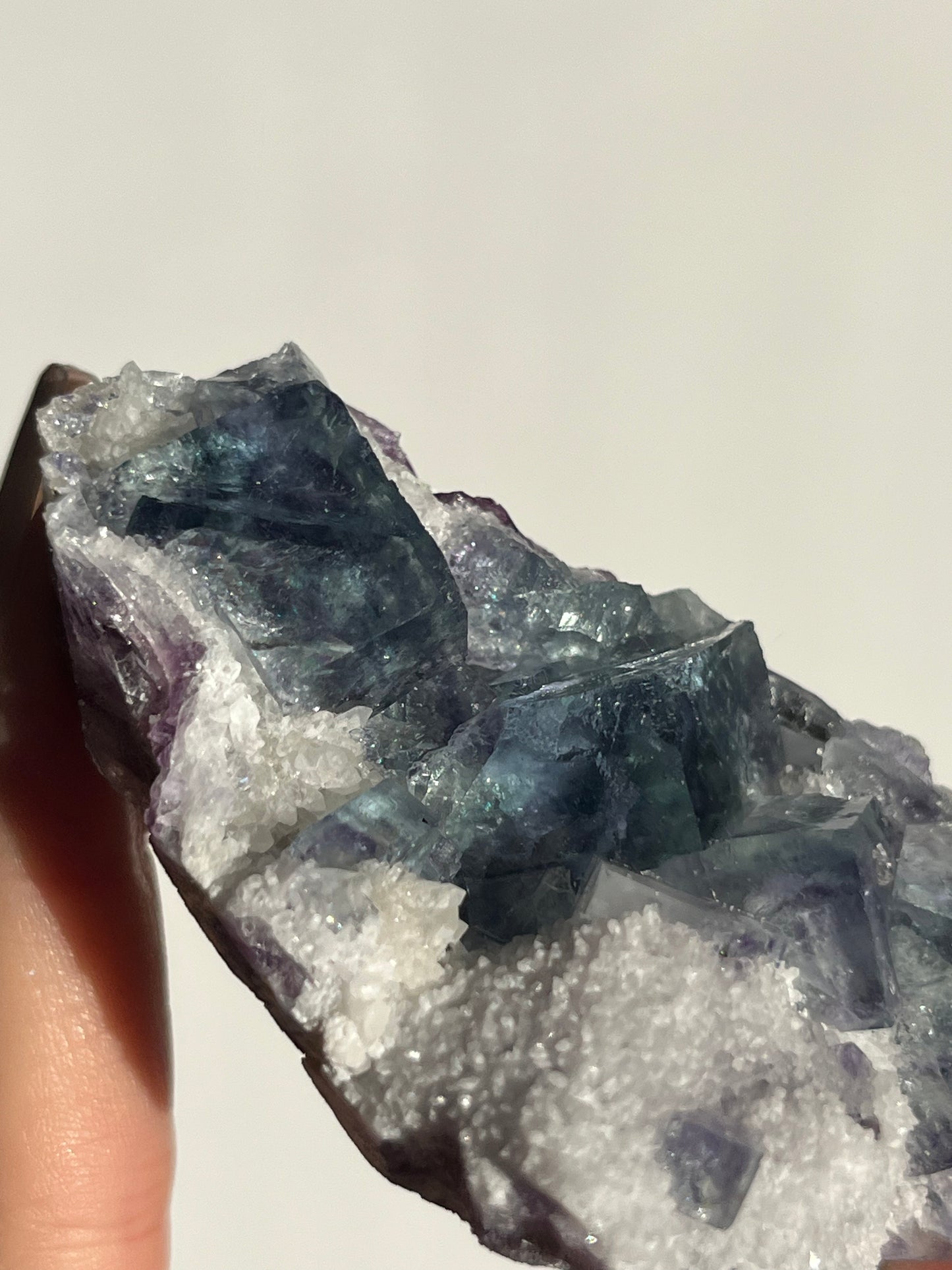 Teal Blue-Green and Purple Phantom Yindu Fluorite with Quartz Specimen D