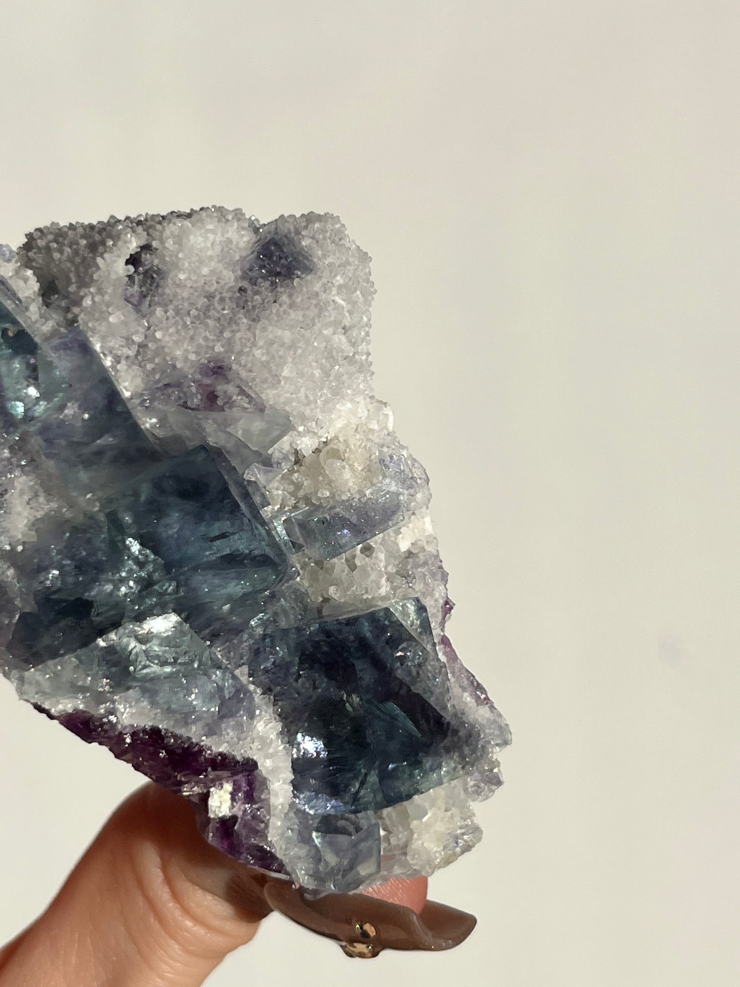 Teal Blue-Green and Purple Phantom Yindu Fluorite with Quartz Specimen D