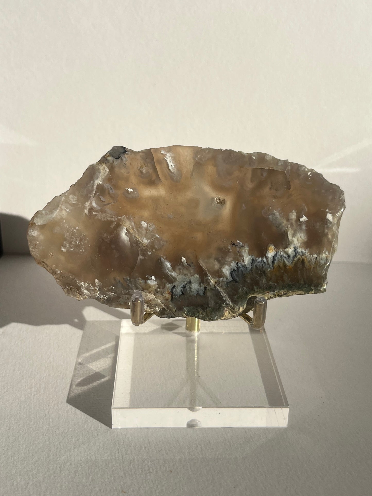 Flower Agate Slab with Dendritic & Green Moss Inclusions on Stand A