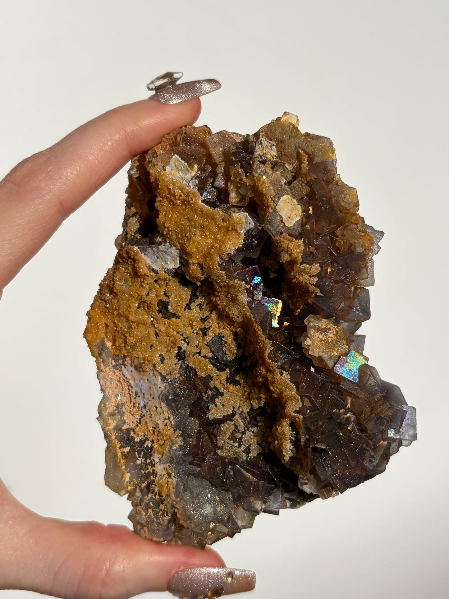 Iridescent Fluorite Specimen with Calcite C