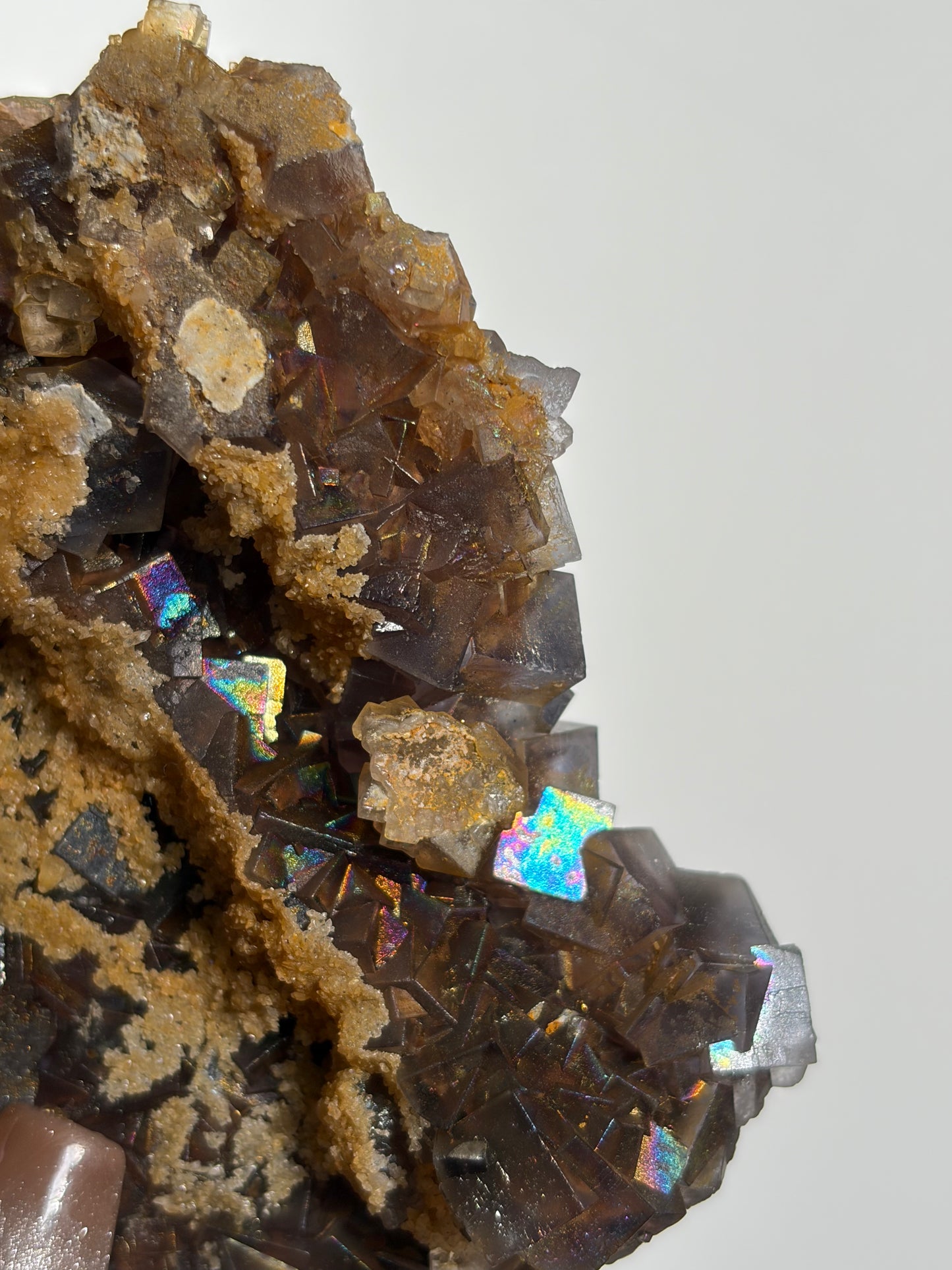 Iridescent Fluorite Specimen with Calcite C