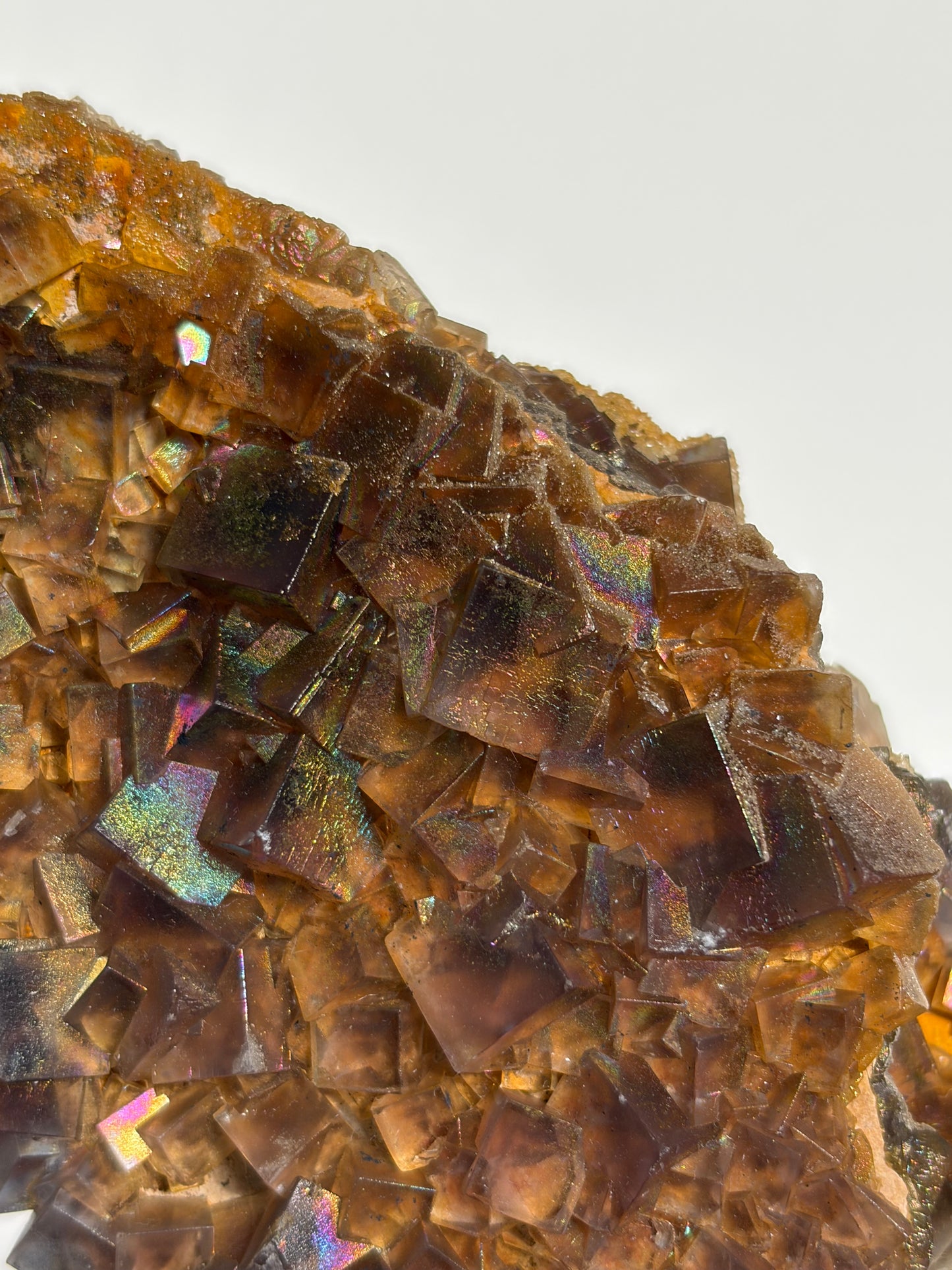 Iridescent Fluorite Specimen with Calcite C