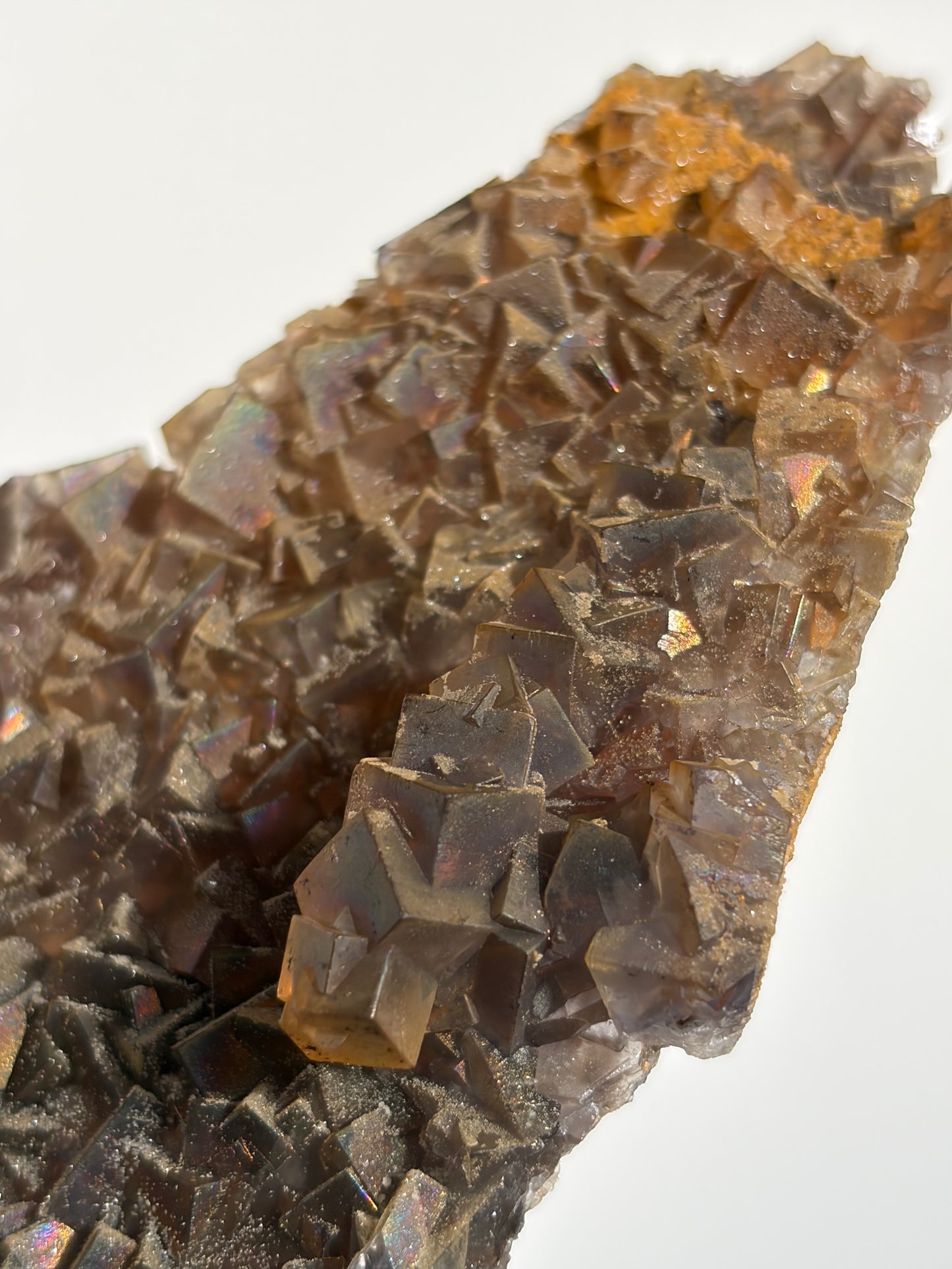 Druzy Coated Iridescent Fluorite Specimen with Calcite D