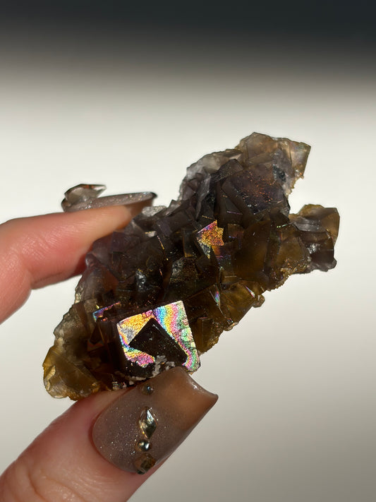 Iridescent Fluorite Specimen with Calcite E