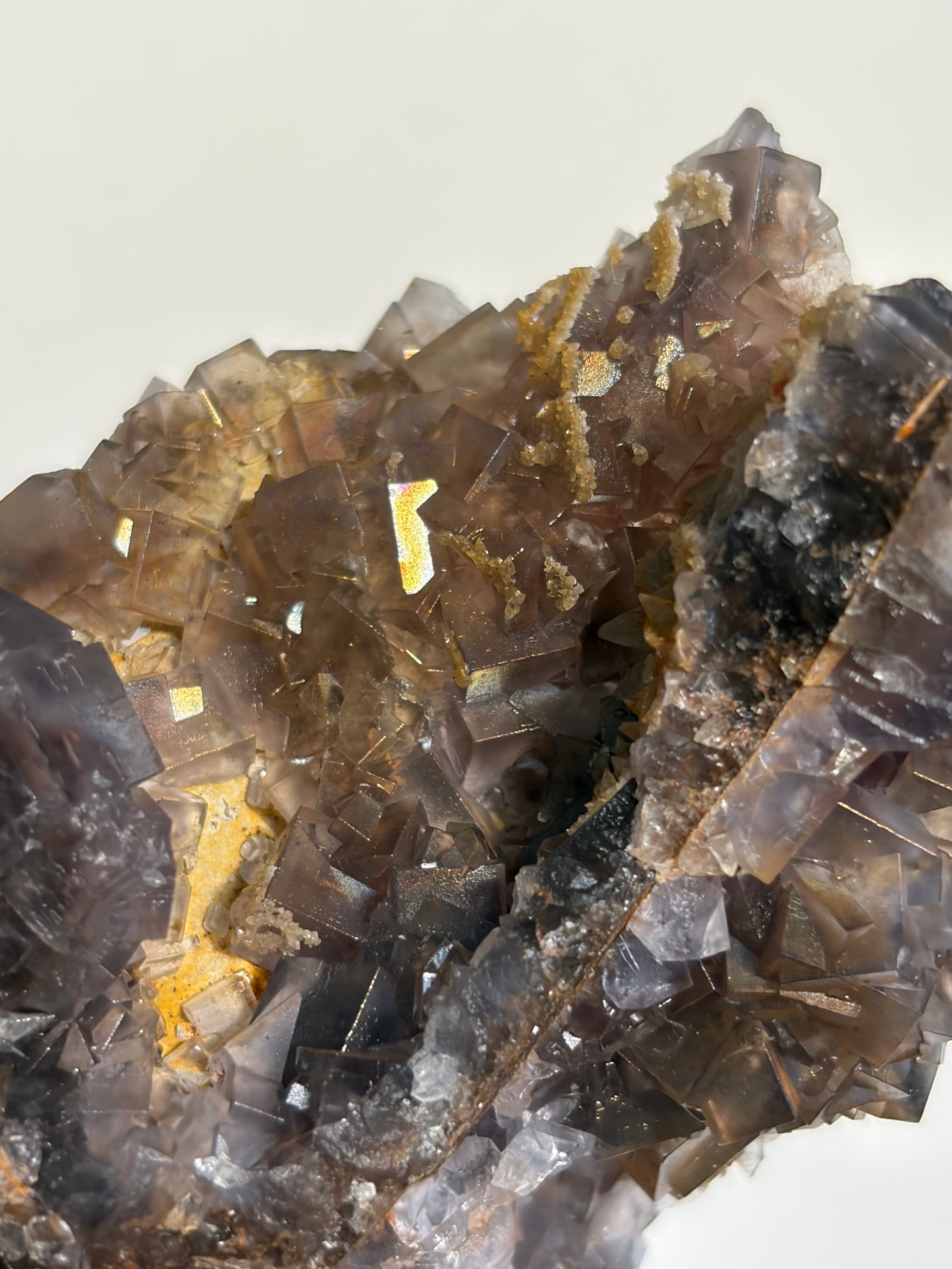 Iridescent Fluorite Specimen with Dog's Tooth Calcite and Winged Selenite A