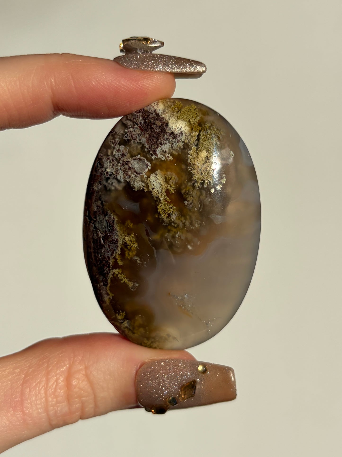 Jelly Orbicular Nebula Agate Palmstone with Green Moss Inclusions B