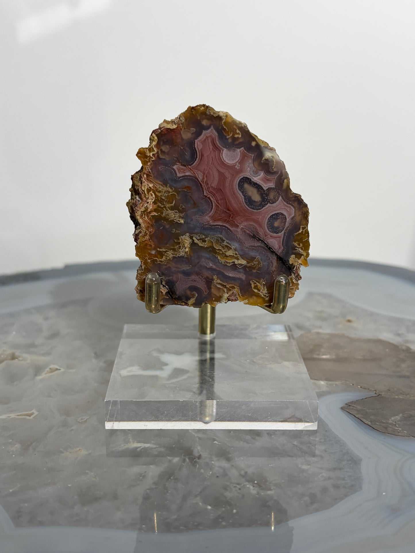 "Pink Lagoon" Laguna Agate Specimen with Green Moss Inclusions and Parallax Effect