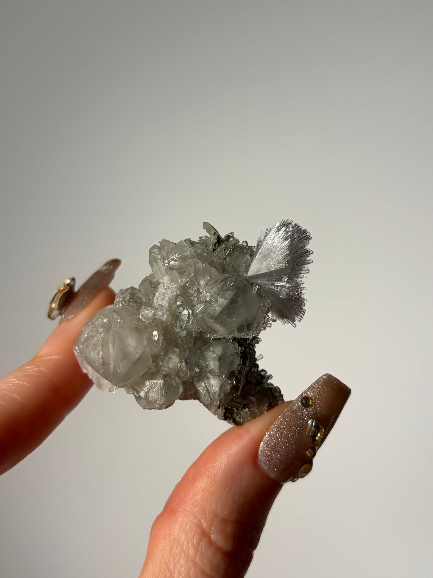“Frozen Fireworks” Natrolite Specimen with Quartz, Apophyllite & Calcite I
