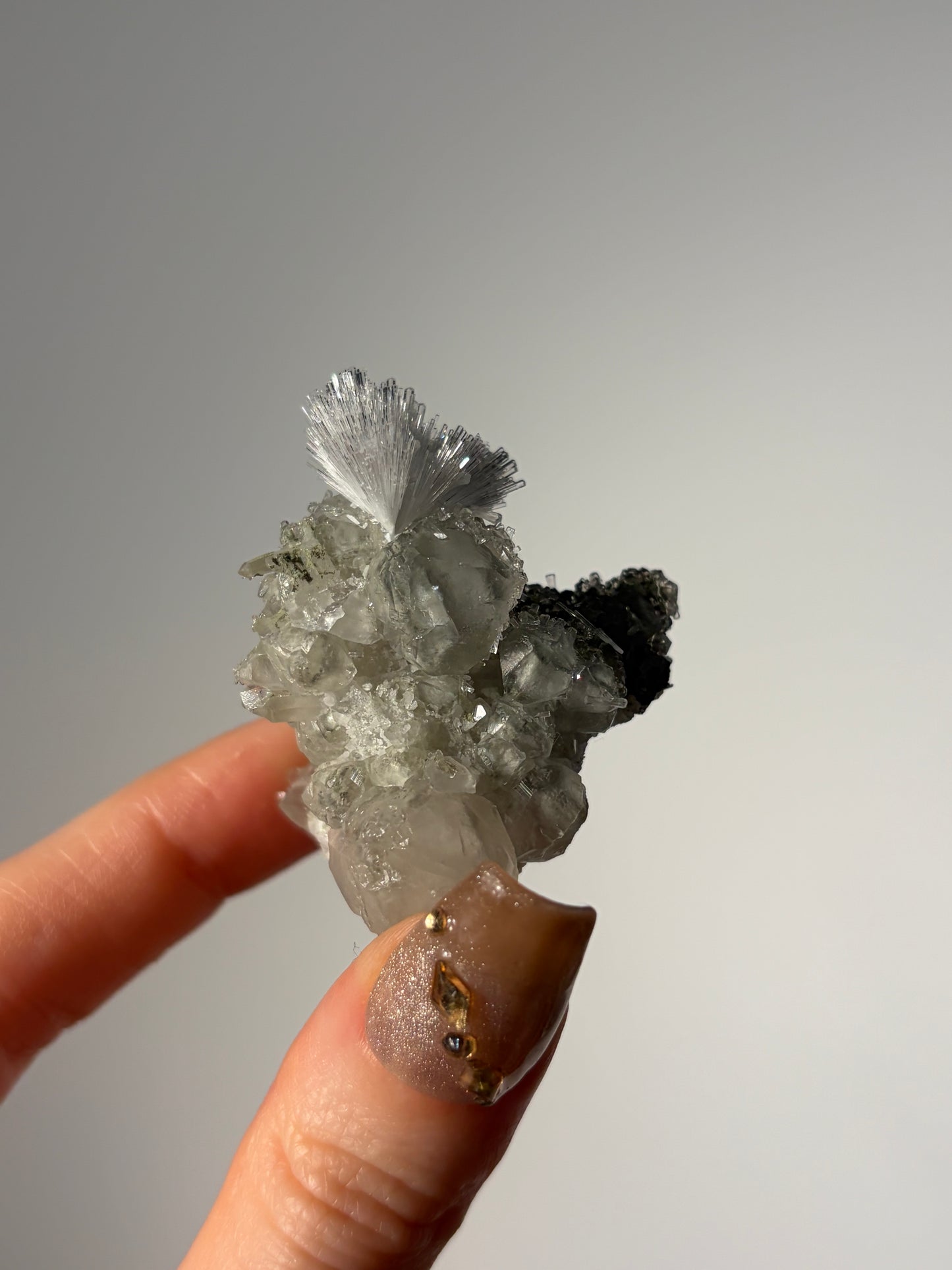 “Frozen Fireworks” Natrolite Specimen with Quartz, Apophyllite & Calcite I