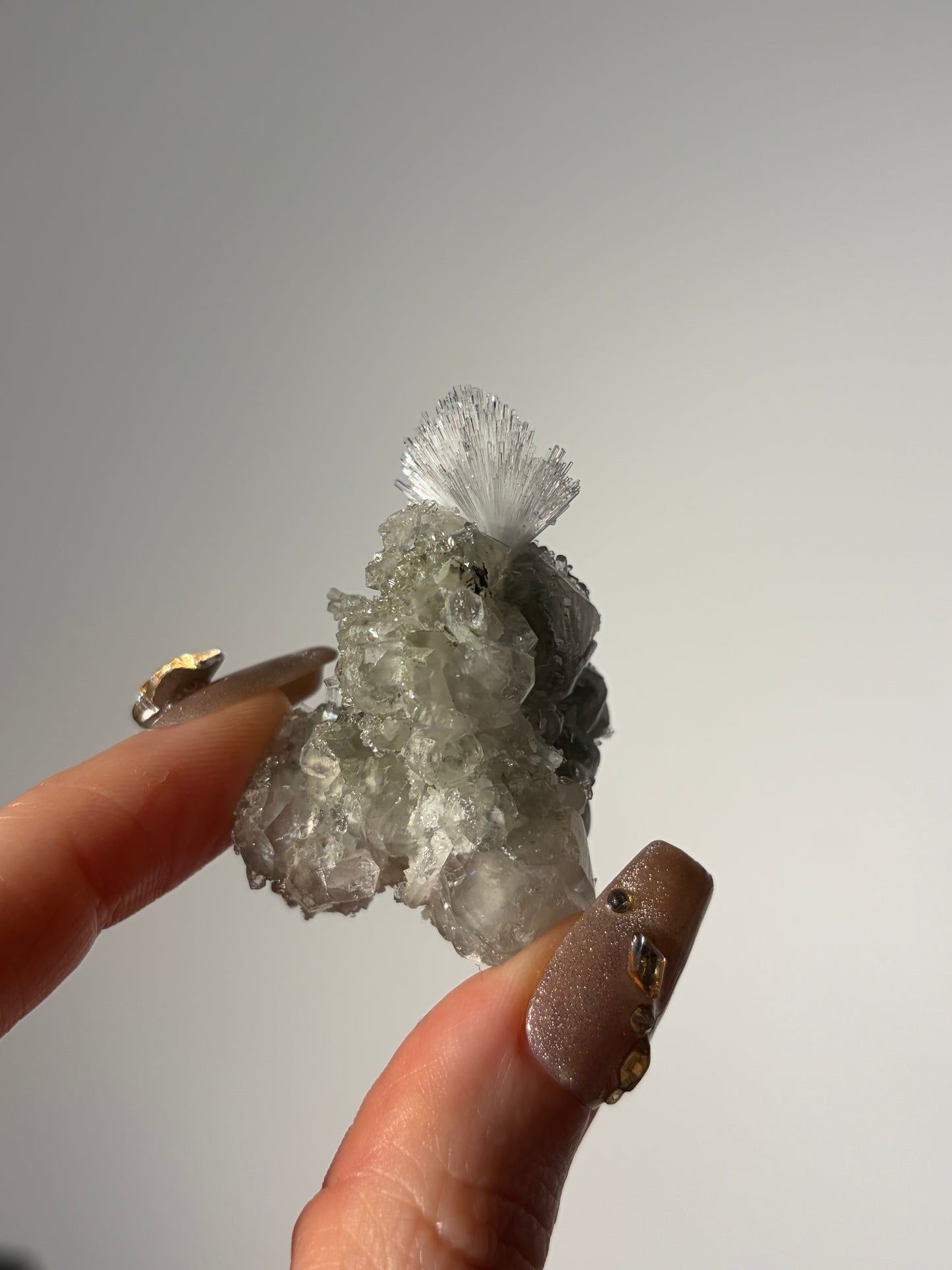 “Frozen Fireworks” Natrolite Specimen with Quartz, Apophyllite & Calcite I