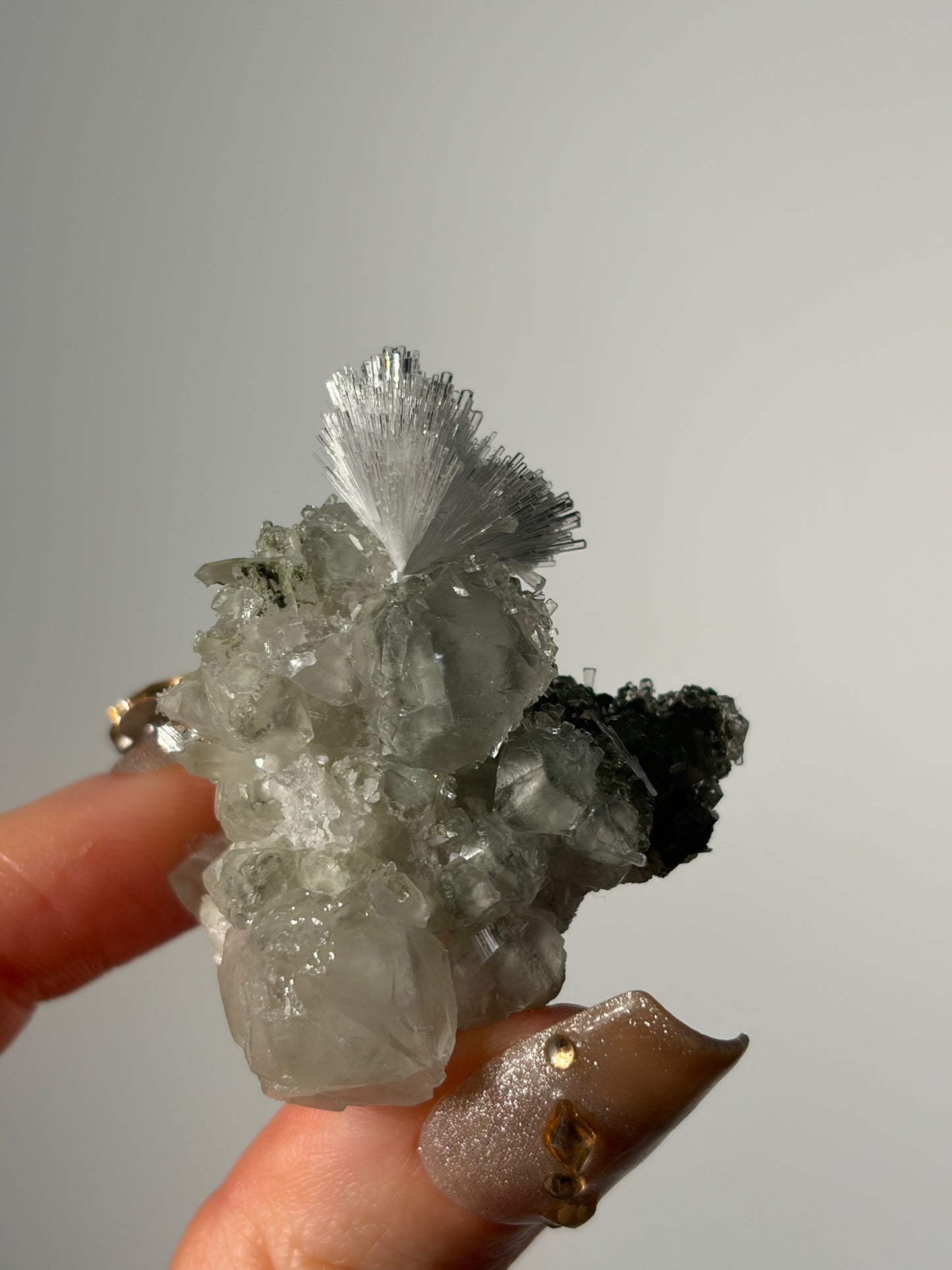 “Frozen Fireworks” Natrolite Specimen with Quartz, Apophyllite & Calcite I