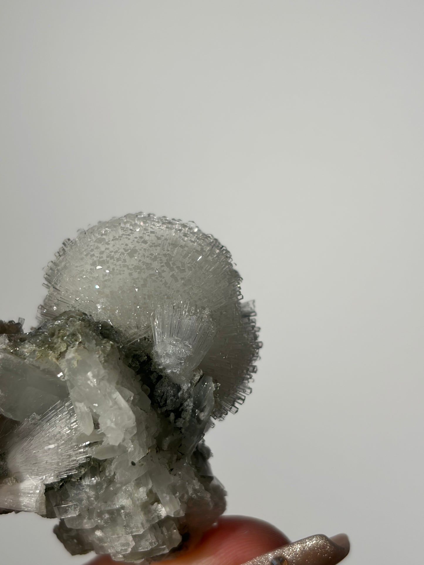 “Snow Globe” Natrolite Specimen with Quartz, Rhombohedral Calcite, Apophyllite and Stilbite J