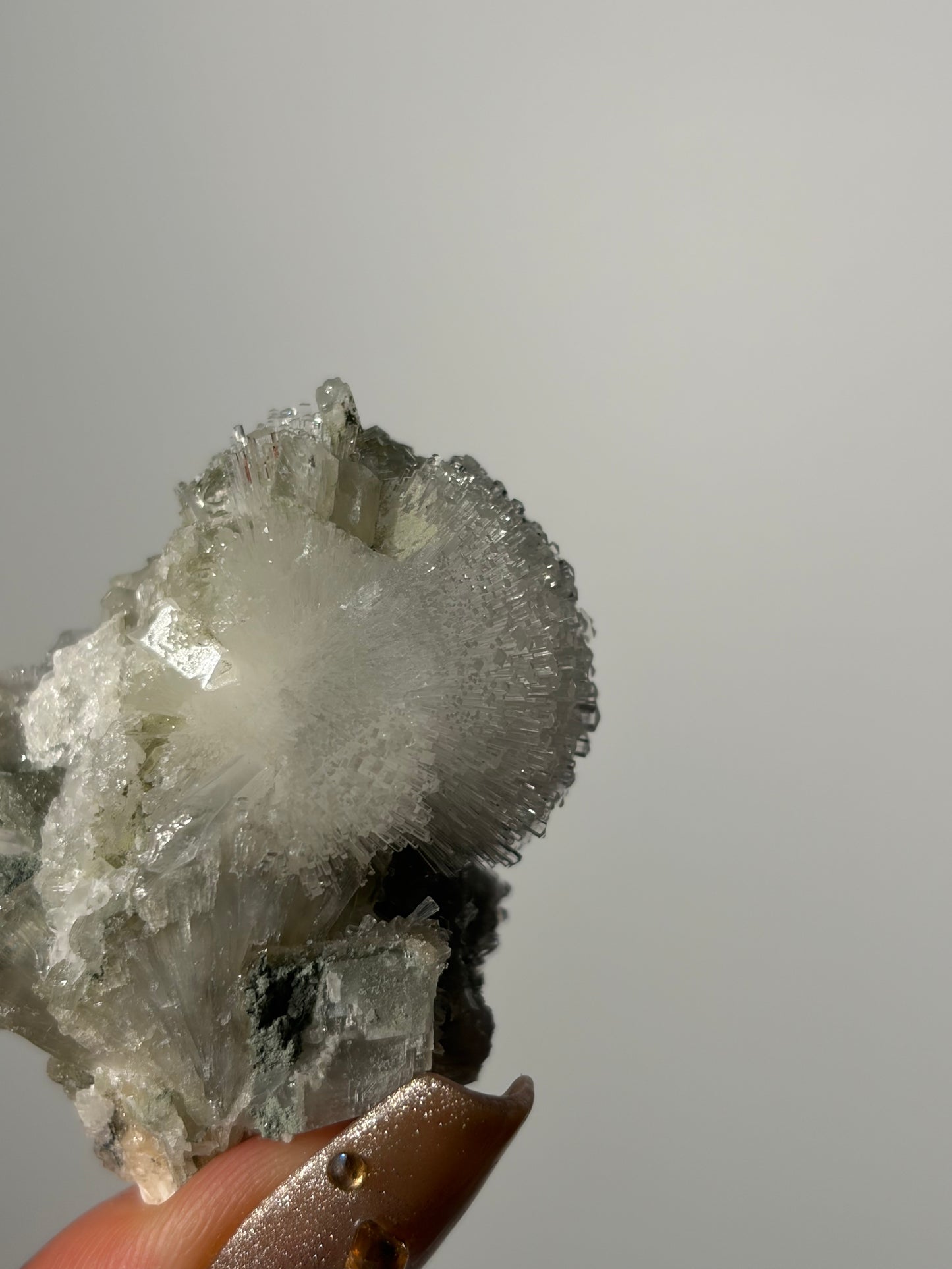 “Snow Globe” Natrolite Specimen with Quartz, Rhombohedral Calcite, Apophyllite and Stilbite J