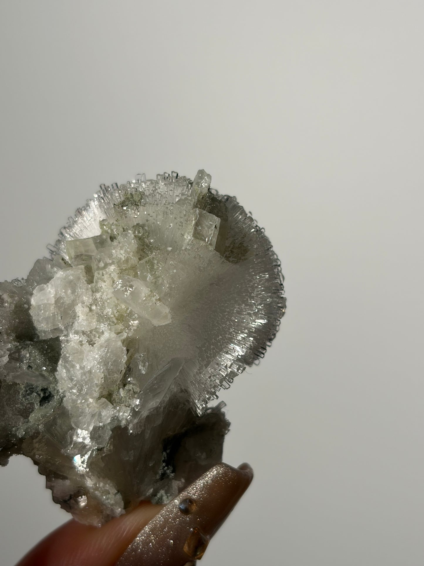 “Snow Globe” Natrolite Specimen with Quartz, Rhombohedral Calcite, Apophyllite and Stilbite J