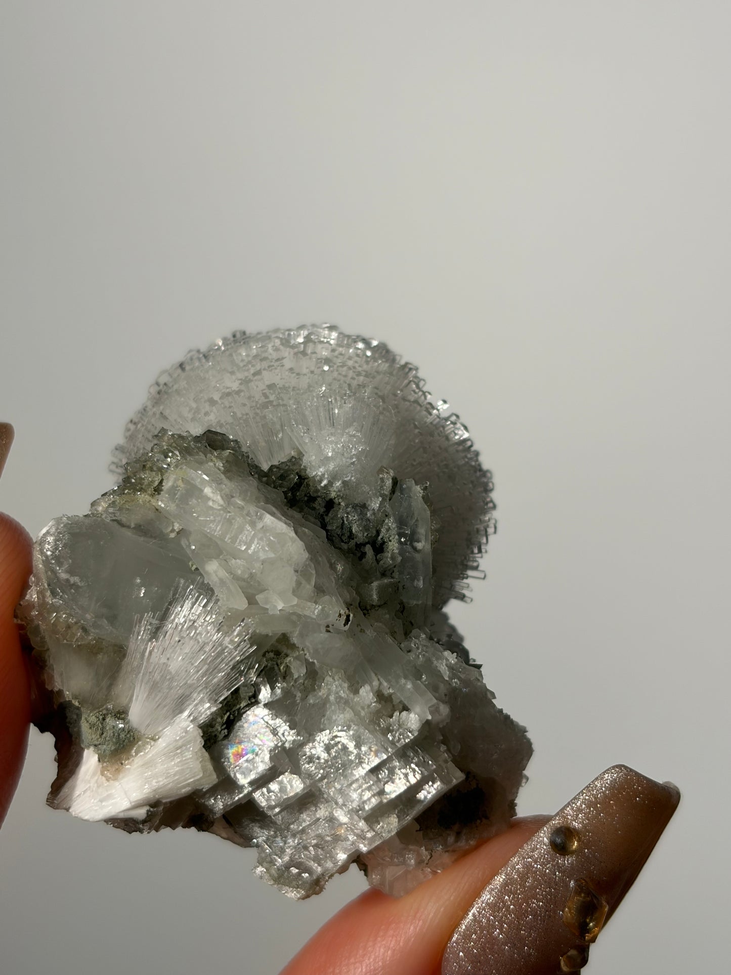“Snow Globe” Natrolite Specimen with Quartz, Rhombohedral Calcite, Apophyllite and Stilbite J