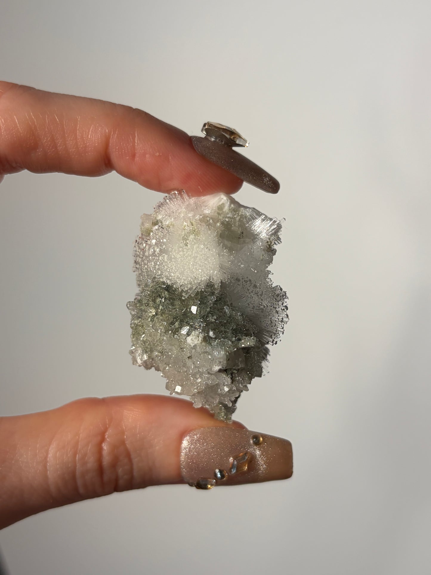 Natrolite Specimen with Apophyllite Coated Quartz and Rhombohedral Calcite L