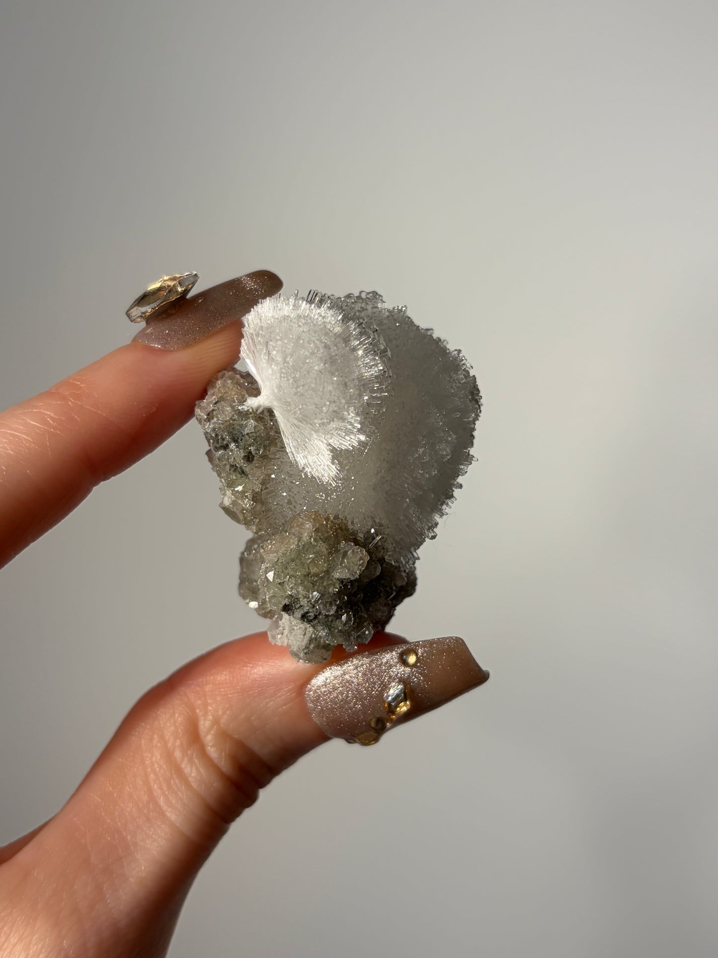 Natrolite Specimen with Quartz & Apophyllite Coated Rhombohedral Calcite N