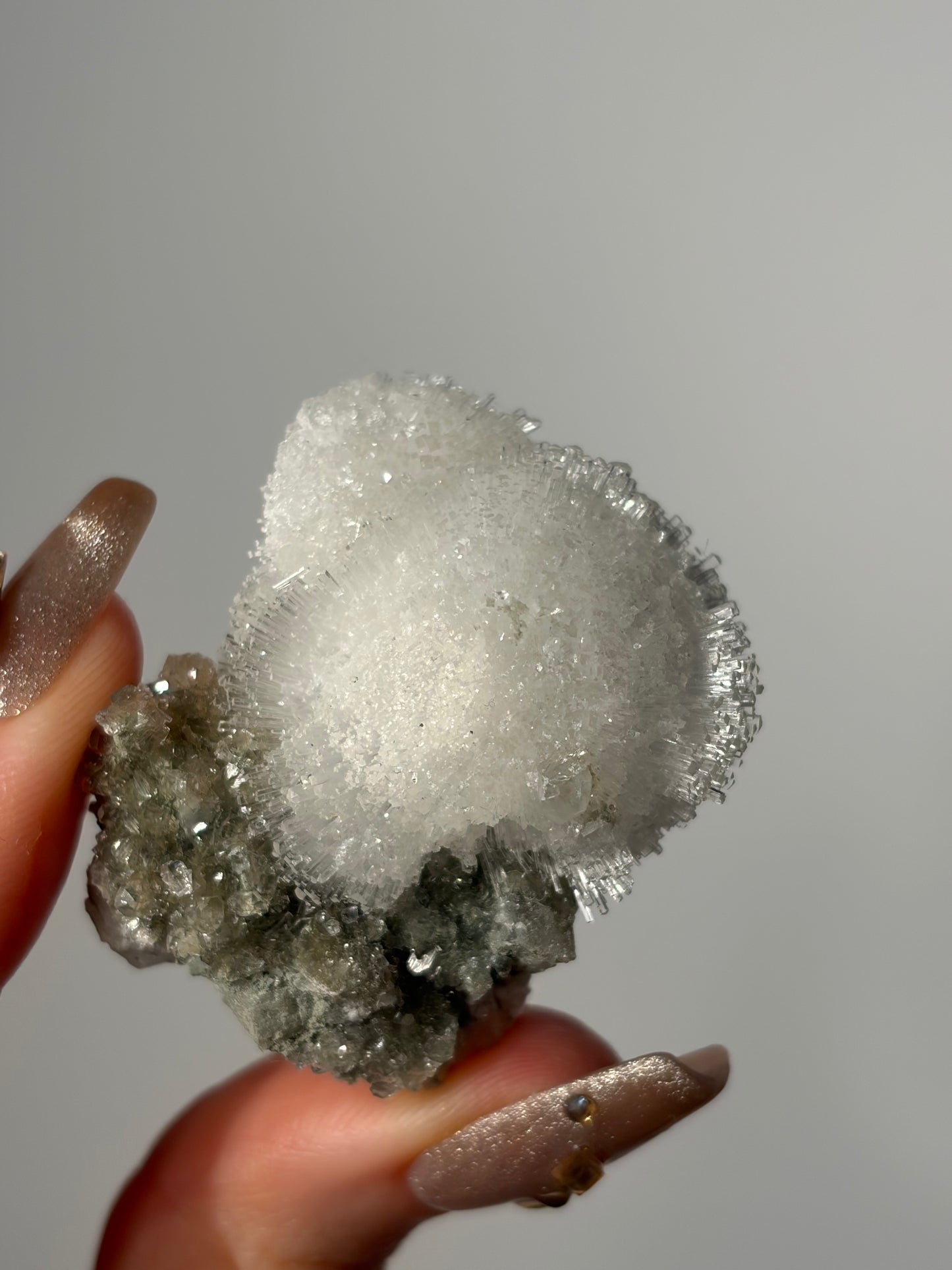 Natrolite Specimen with Quartz & Apophyllite Coated Rhombohedral Calcite N