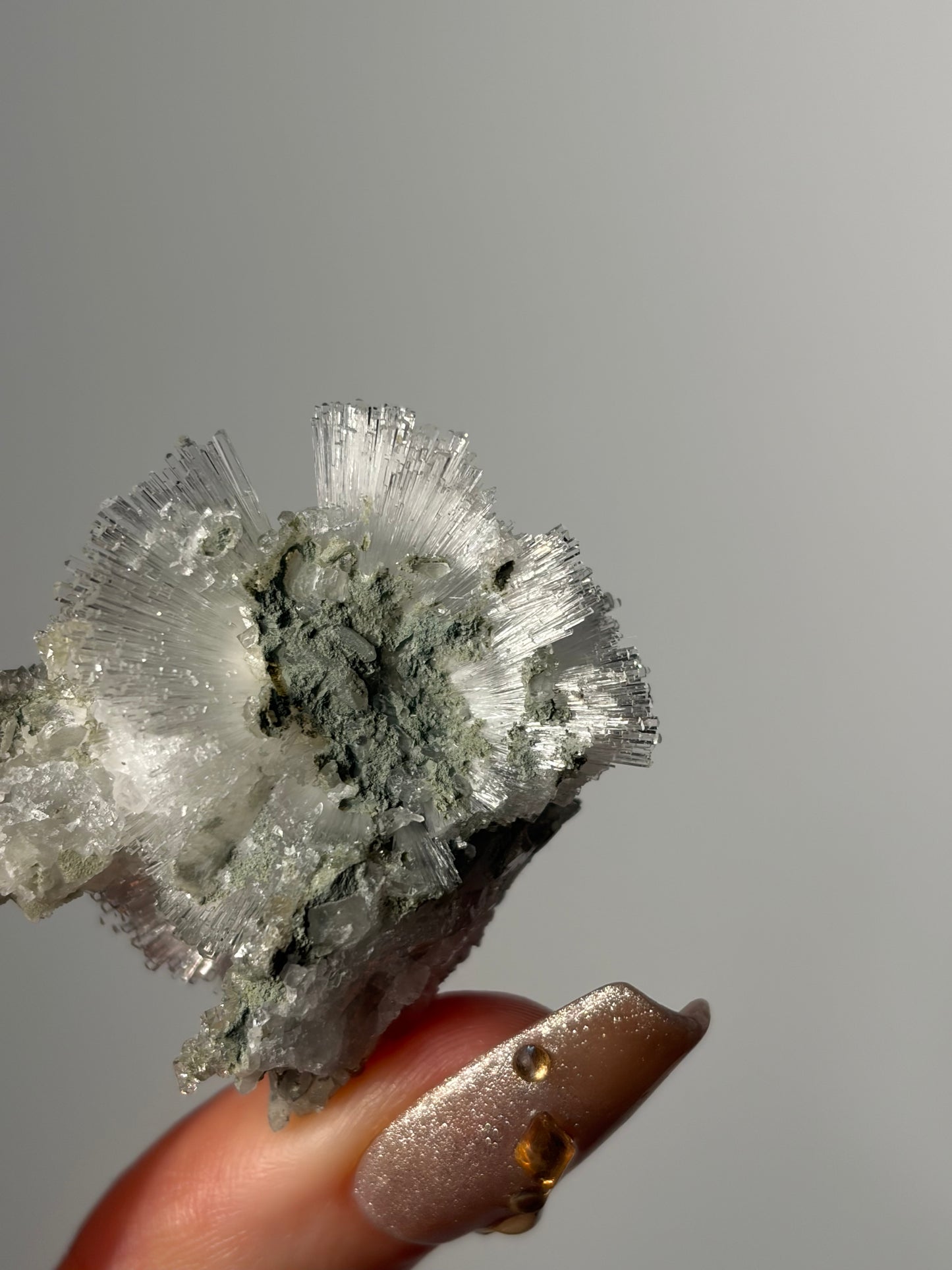 Natrolite Specimen with Quartz and Apophyllite Coated Rhombohedral Calcite P