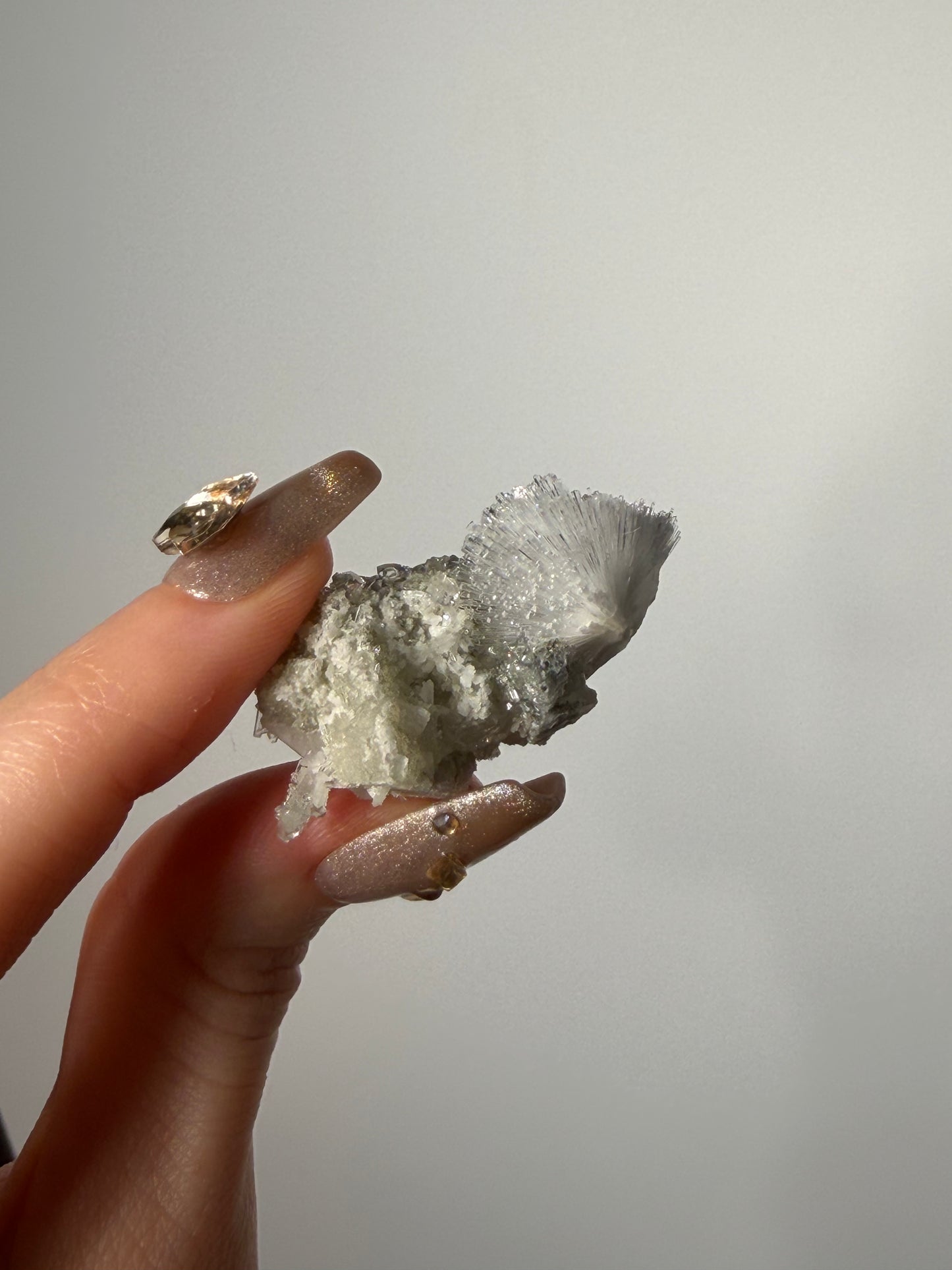 Natrolite Specimen with Apophyllite Coated Quartz and Rhombohedral Calcite T