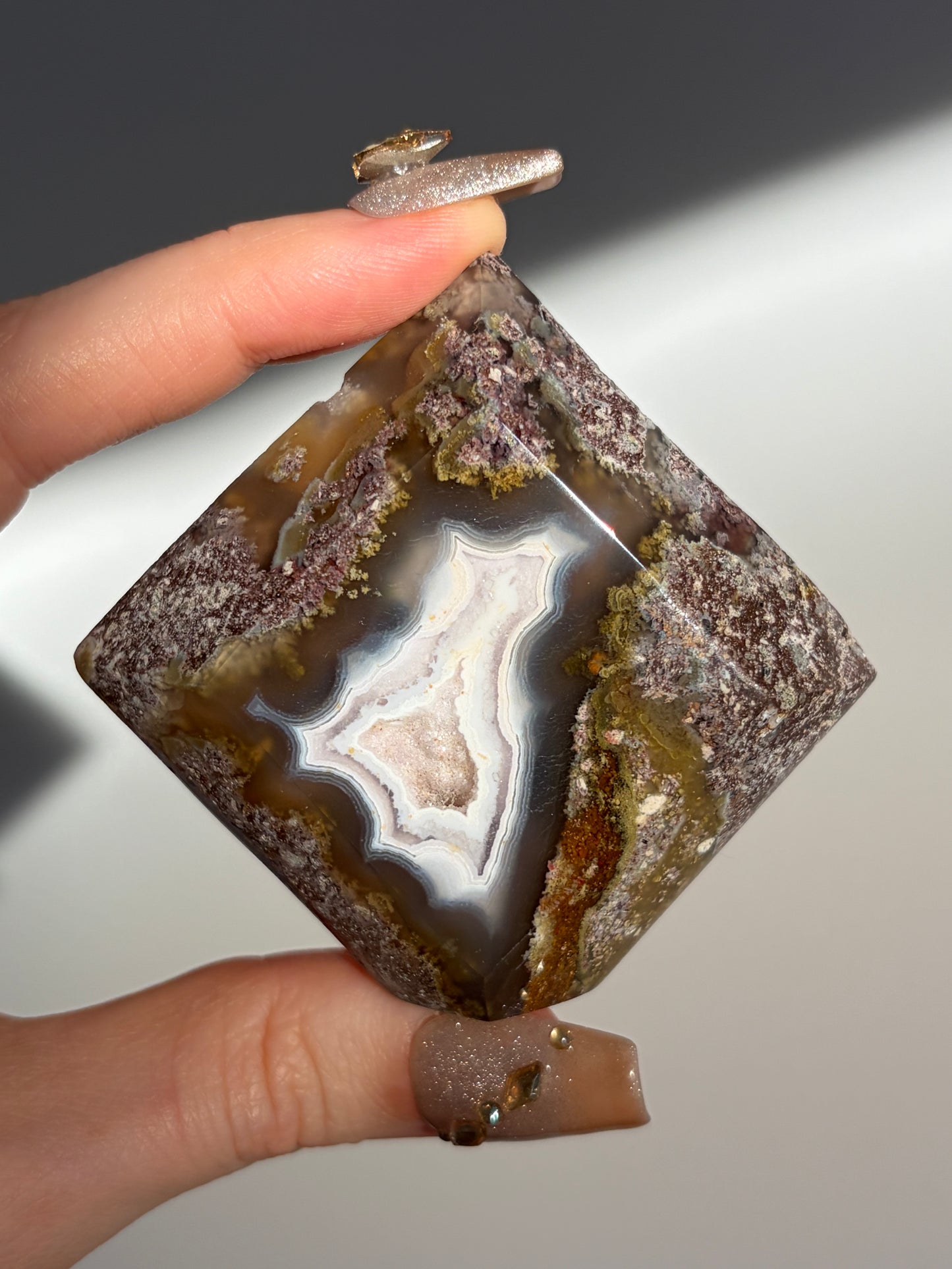 Nebula Agate Faceted Standing Diamond Carving C