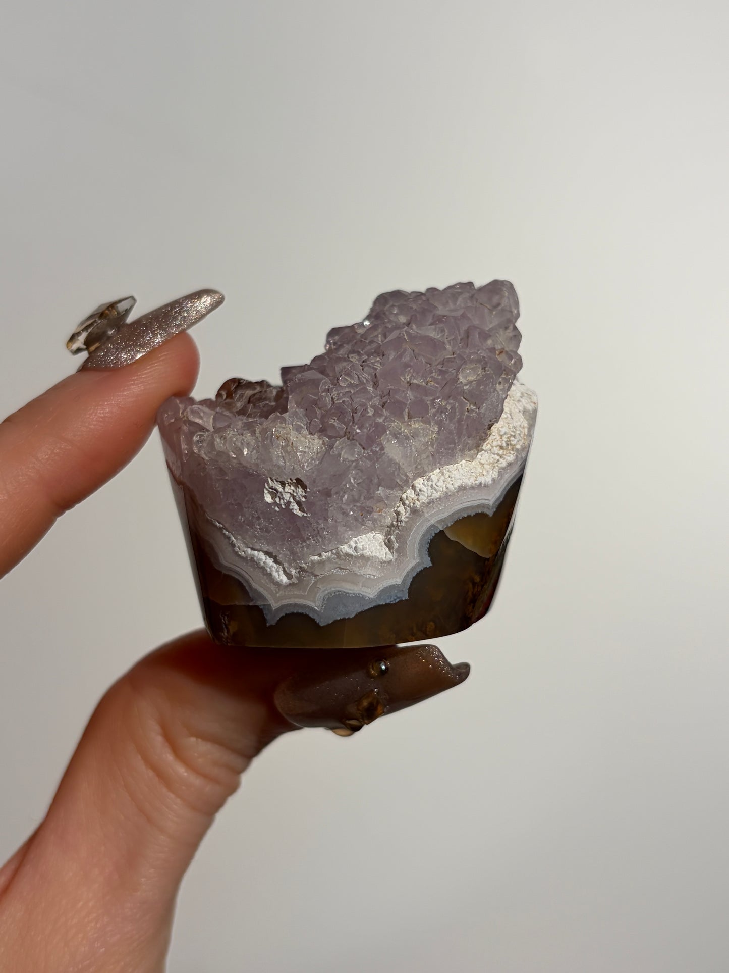 Nebula Agate with Amethyst and Multicoloured Moss Freeform F